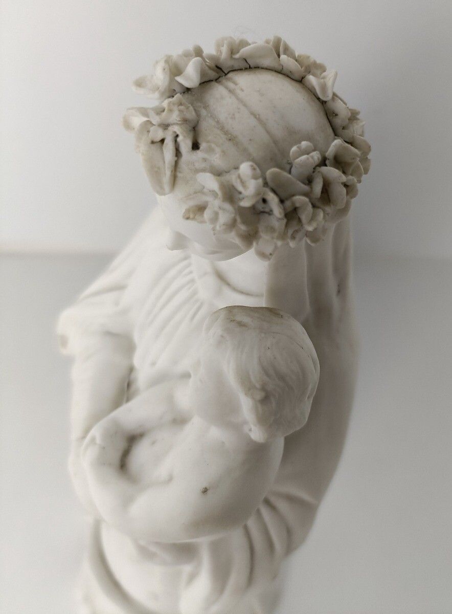 Antique 1900 Bisque Statue Virgin Mary Our Lady Madonna Infant Jesus Exquisite F photo 323.0