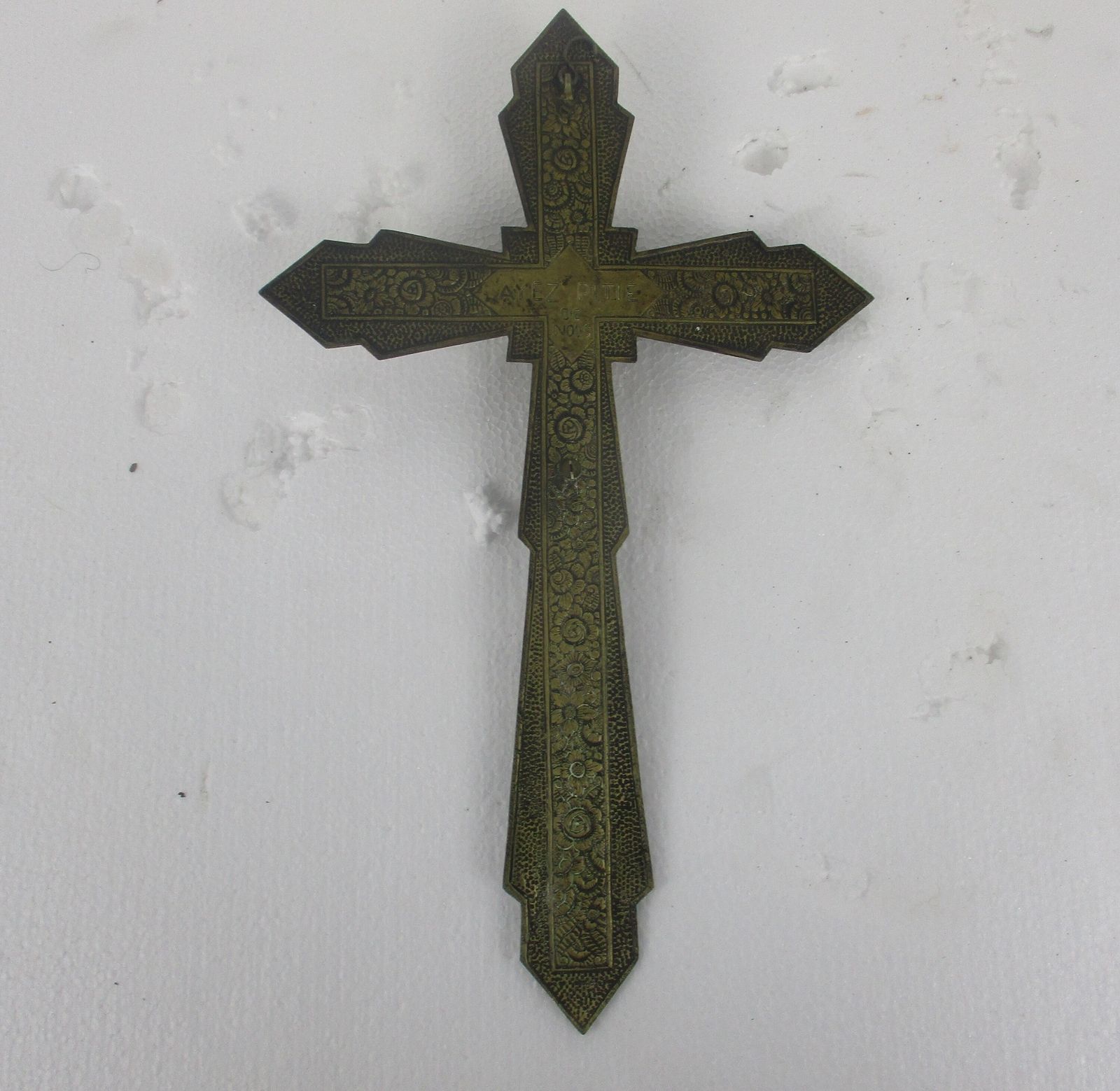 Vintage Ornate Brass Red Enamel Wall Hanging Crucifix French Large 16.53" photo Art