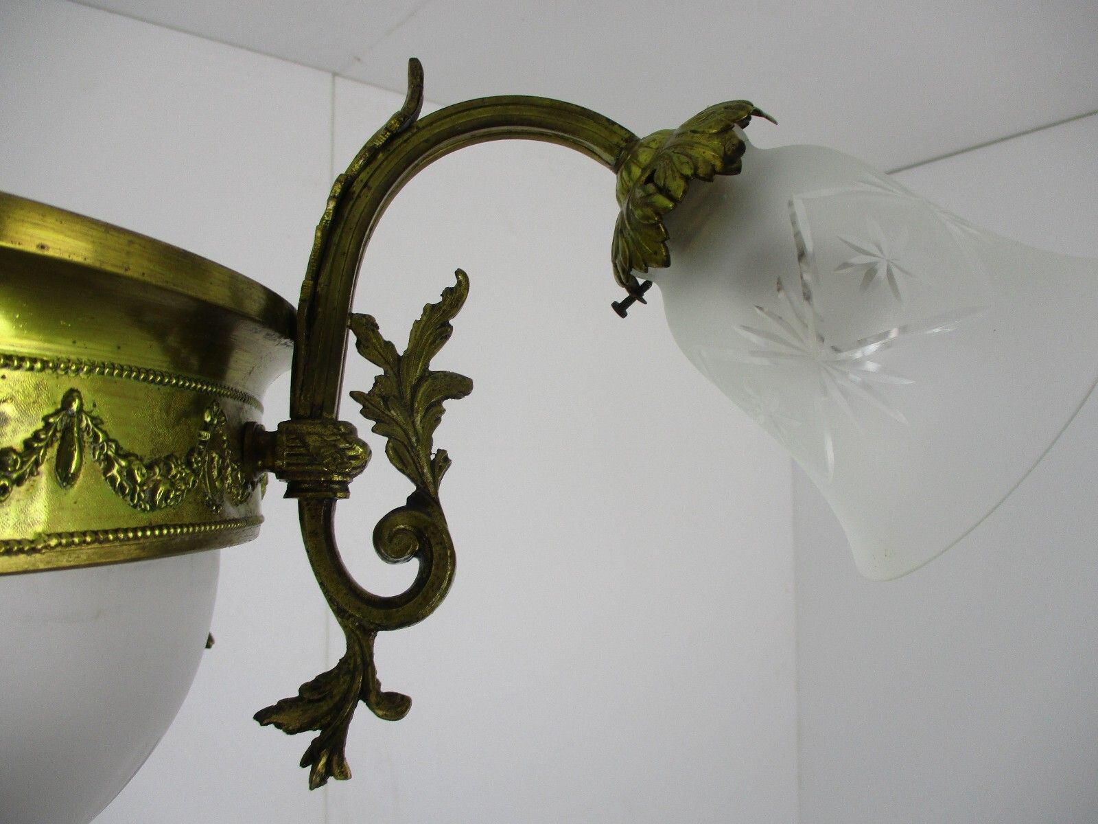Art Nouveau Chandelier French Bronze Doré Etched Glass Ornate Gorgeous 4 Lights photo buy