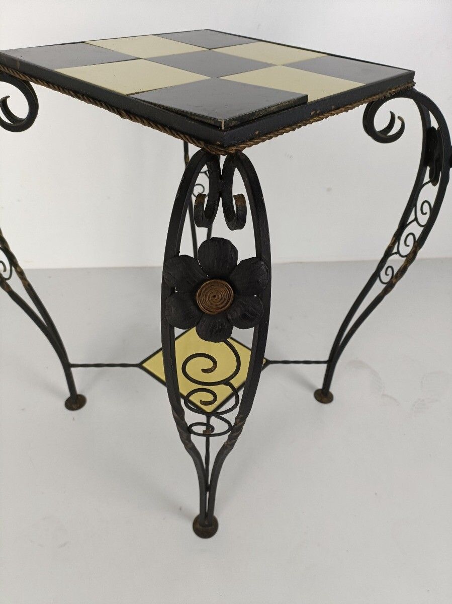 Vintage Side Coffee Occasional Table Gorgeous Modernist Wrought Iron Flowers Bla photo buy