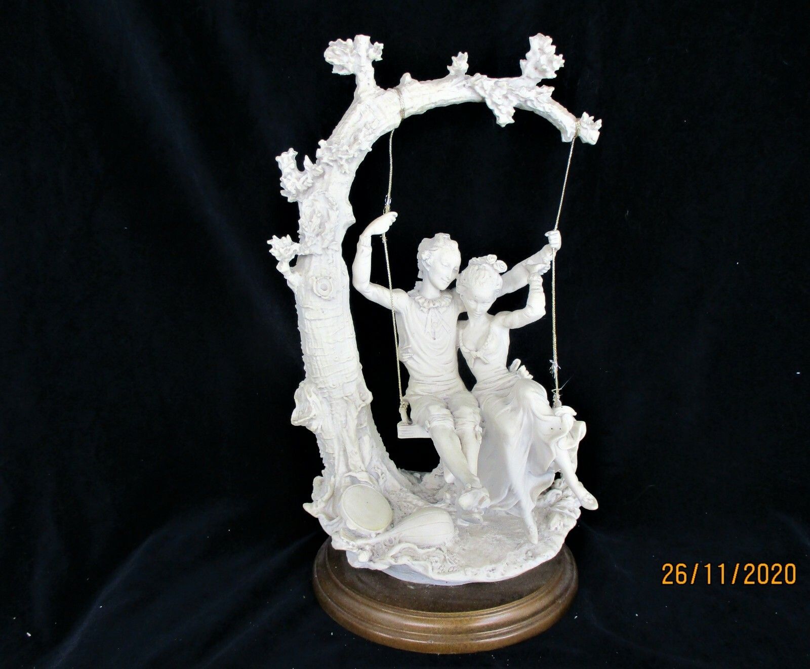 Large Figurine Statue Courting Couple  On Swing Resin Marked G.A. Vintage photo furniture