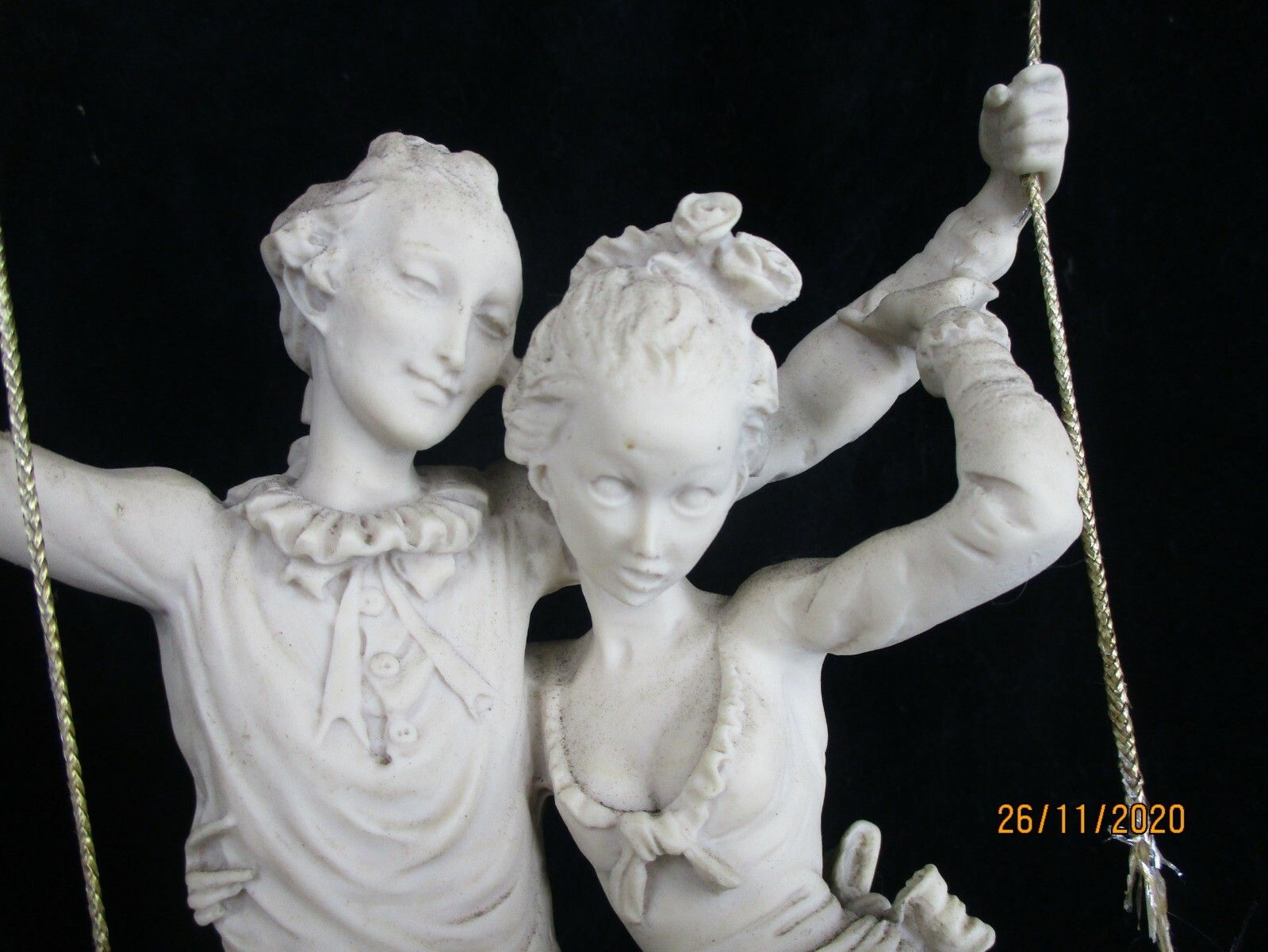 Large Figurine Statue Courting Couple  On Swing Resin Marked G.A. Vintage photo for sale