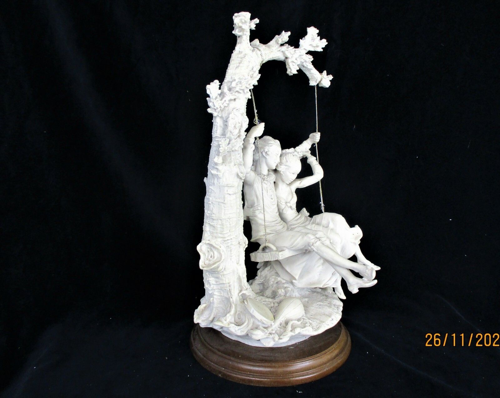Large Figurine Statue Courting Couple  On Swing Resin Marked G.A. Vintage photo vinterior