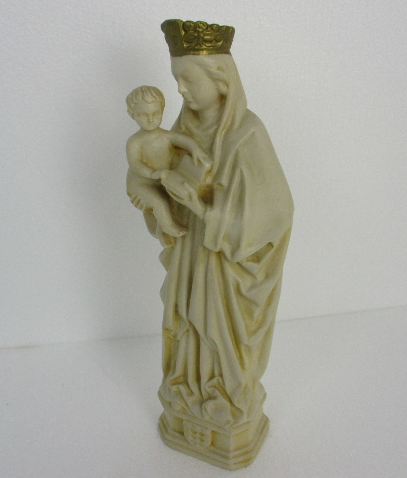 Virgin Mary Madonna And Infant Child Jesus Resin Bible Golden Crown Statue photo Art