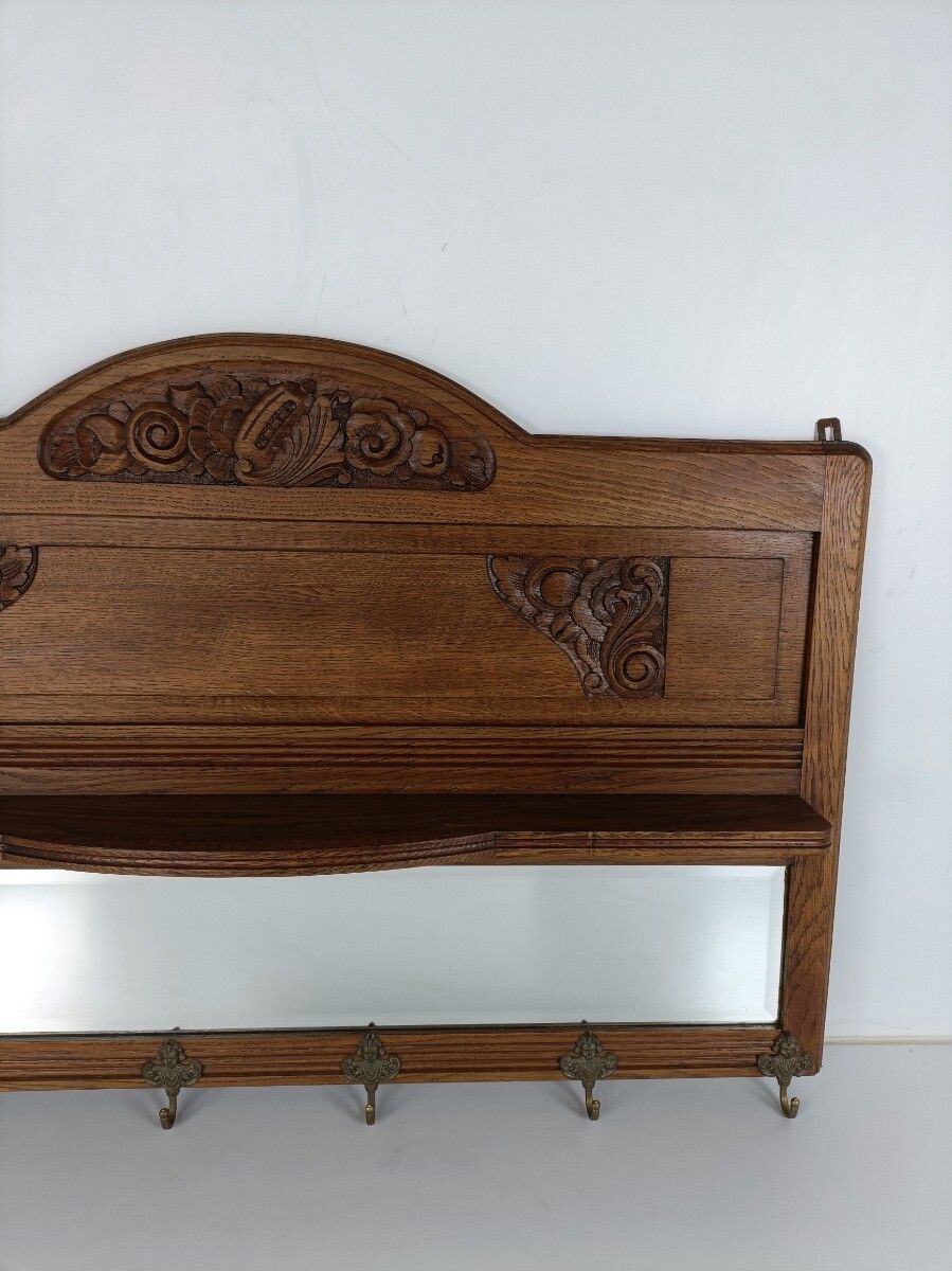 Stunning Art Deco Antique Large Coat Rack Hat Rack Clothing Hand Carved Wood Bev photo buy