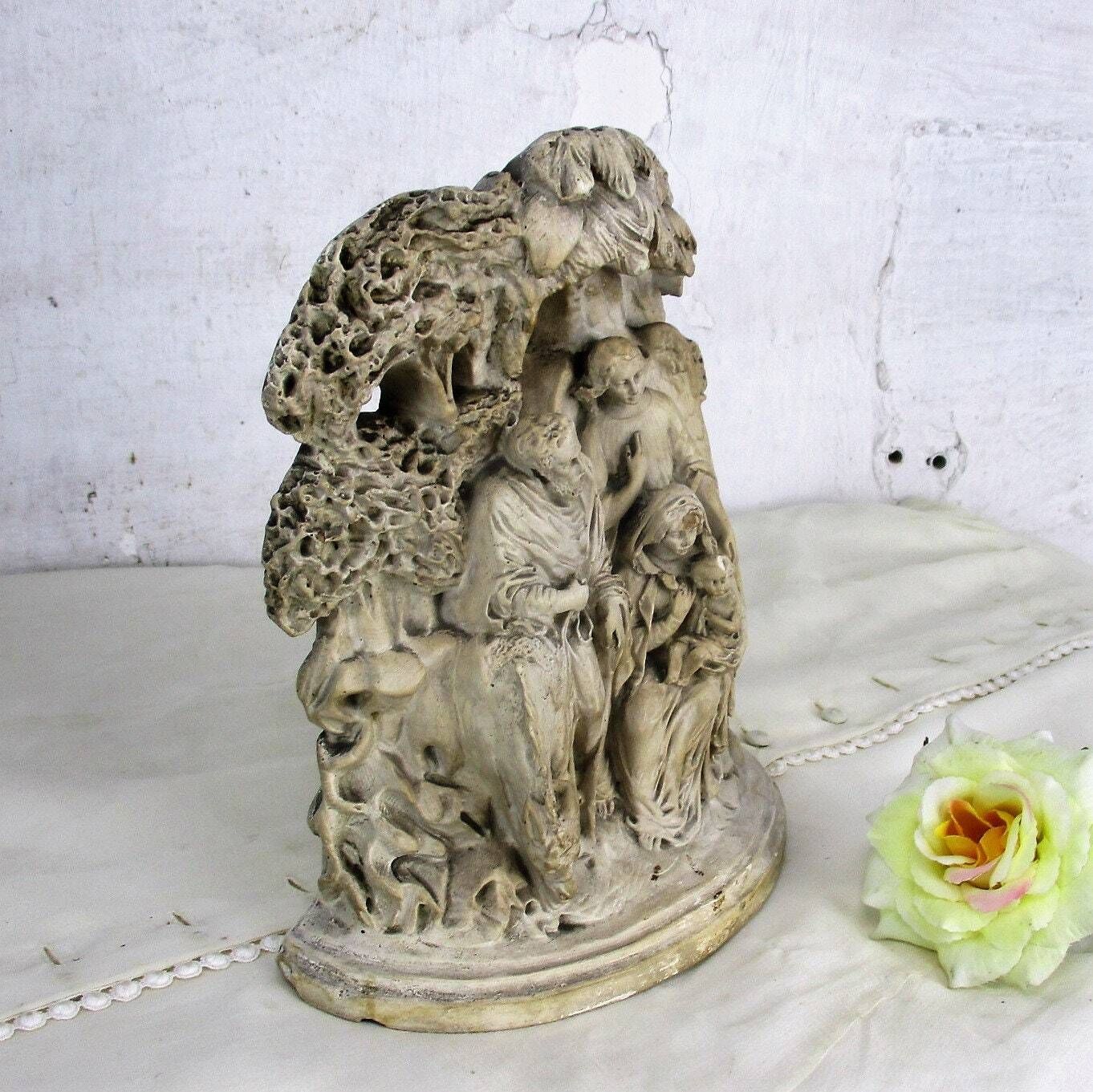 Statue Flight To Egypt Holy Family Angel Gabriel Plaster Gorgeous Htf Collector photo Art