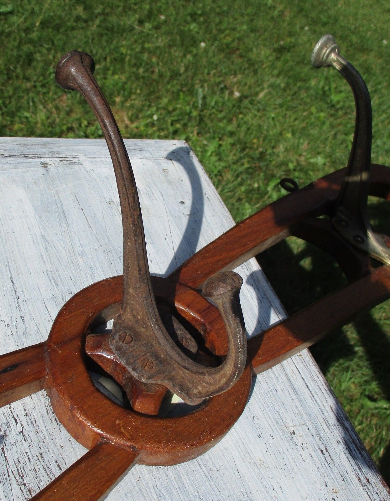 Vintage Coat Rack Kitchen Rack 3 Iron Hooks Industrial Style Wood photo Furniture