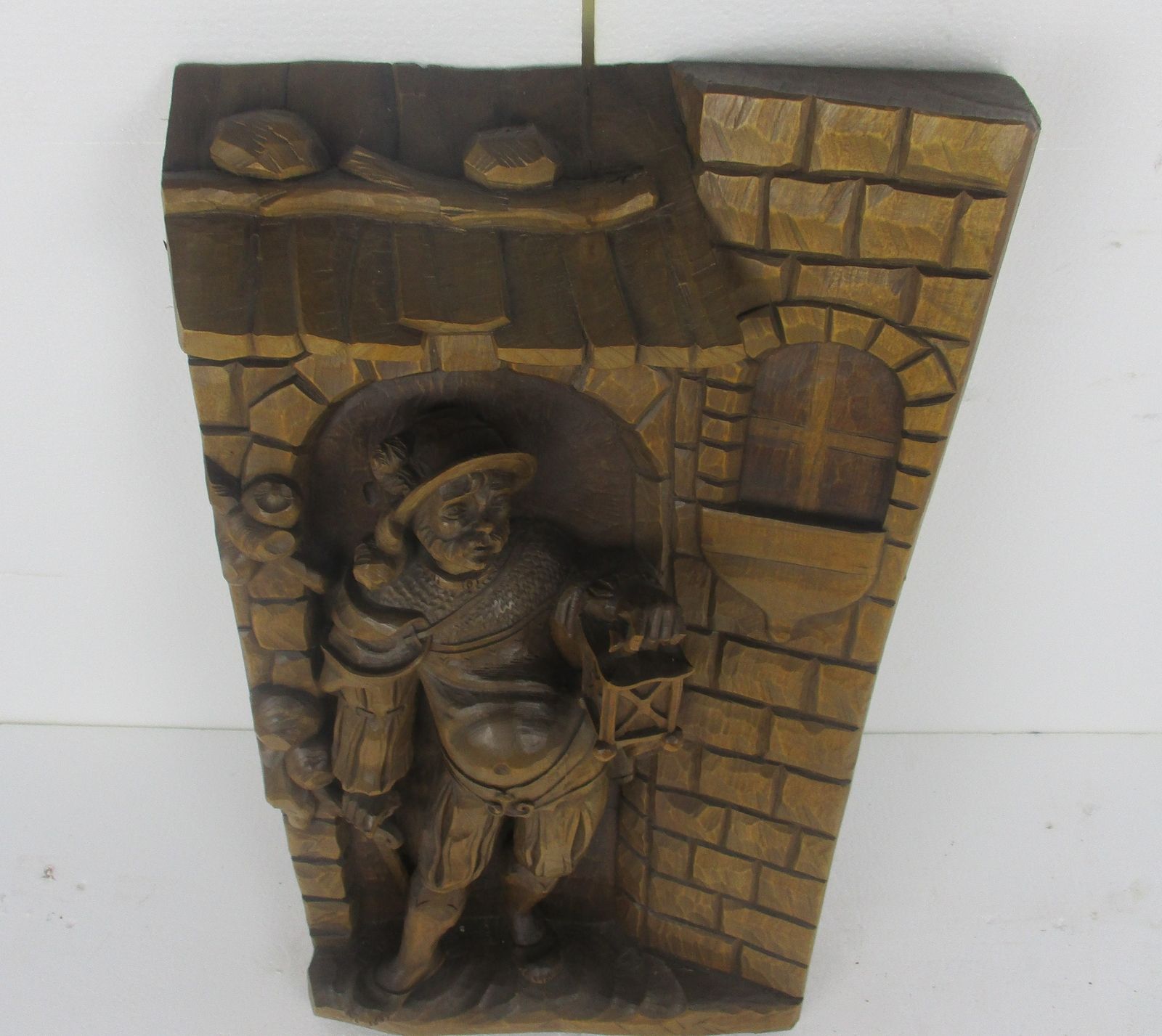 L Hand Carved Wooden High Relief Wall Plaque Hanging Lantern Bearer Sculpture photo furniture