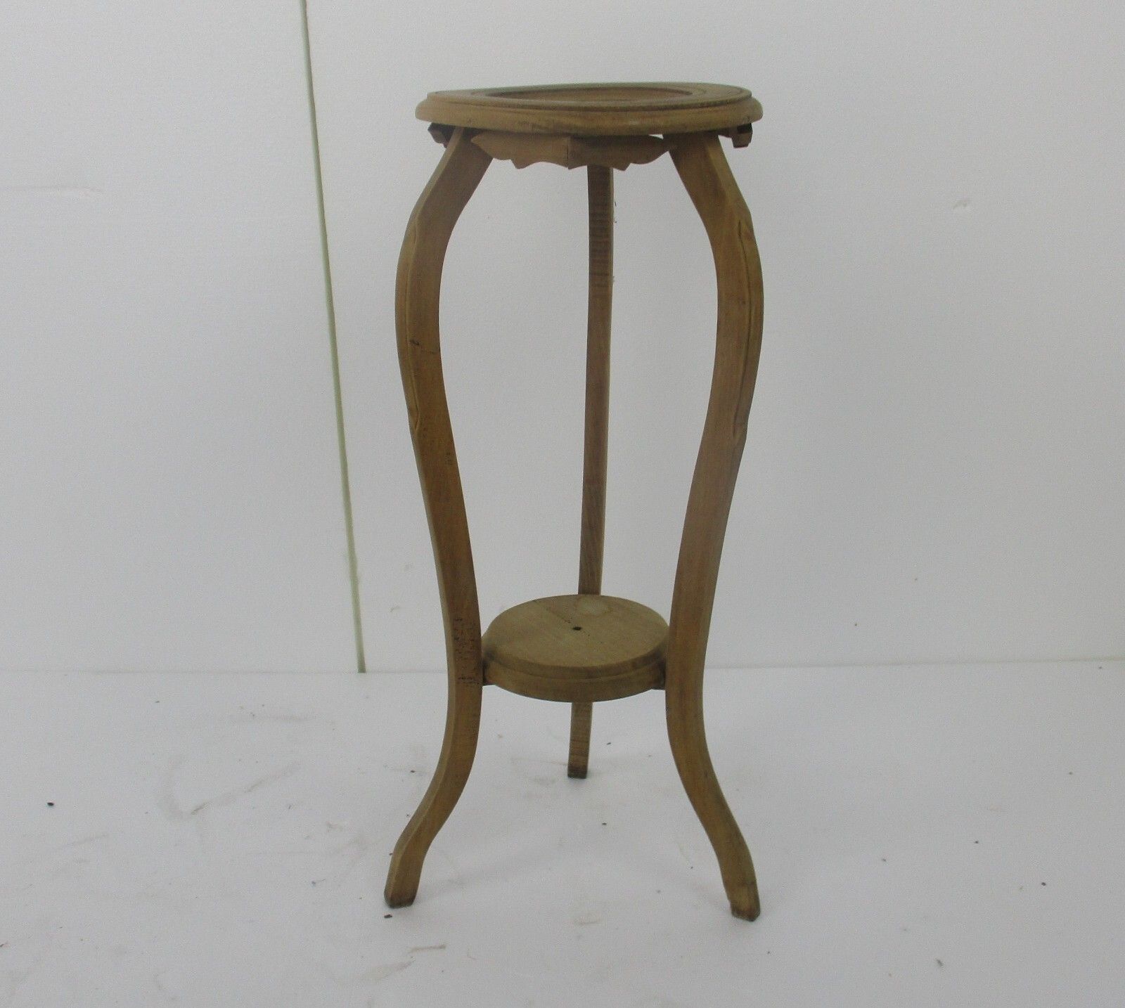 Sand Blasted Wooden Ornate  Side Display Table Pedestal Plant Stand Two Tier photo furniture