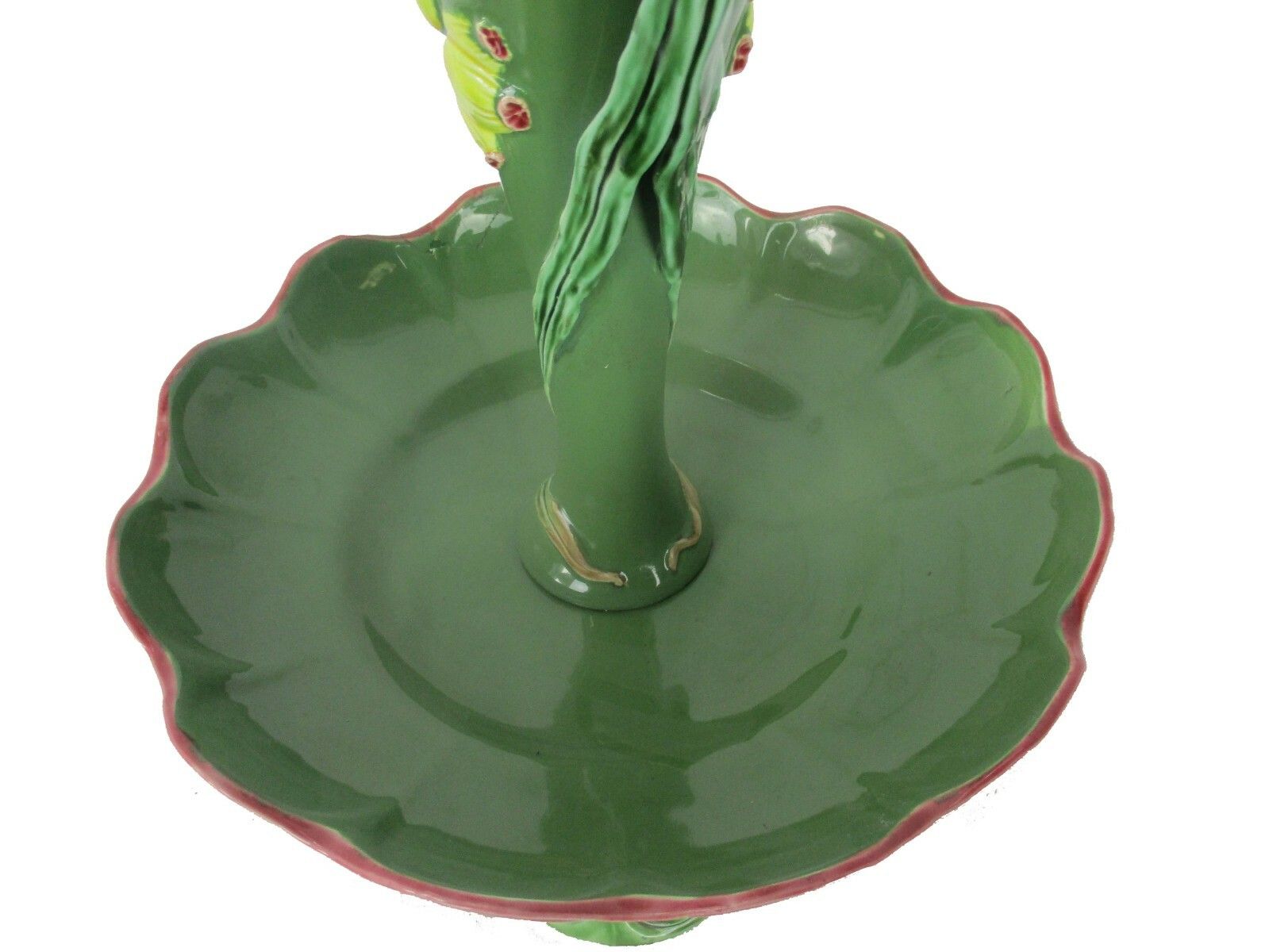Majolica Large Epergne Trumpet Double Vase  Center Table Piece Mistletoe Rare photo buy