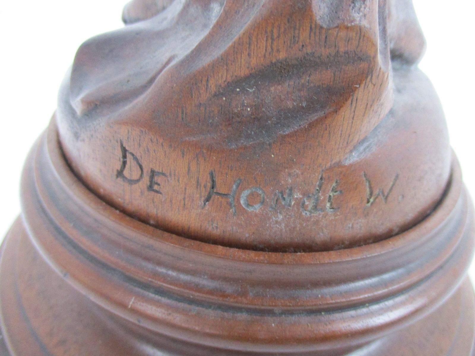photo furniture L Hand Carved Wood Statue Little Boy Cherub Putti Signed De Hondt Willy Piece Of