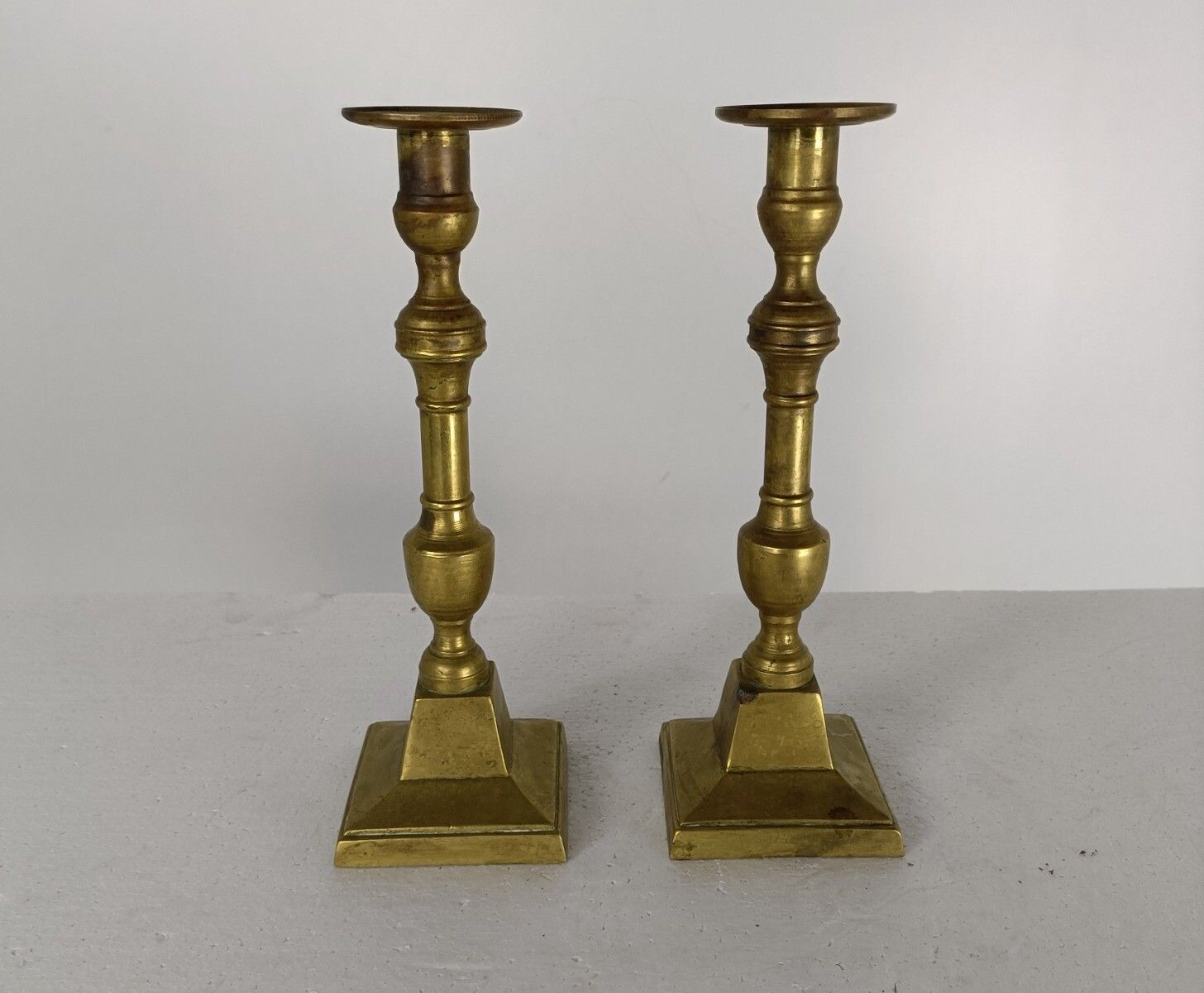 Pair Of Candle Sticks Candle Holders Antique 1900s Jugendstil Brass photo for sale