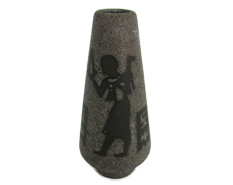 Art Deco Revival  Vase Guerin Style Egyptian Figures  Stoneware  11.81"