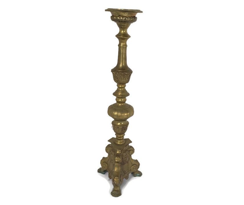 Antique Candle Holder Candle Stick Church  Chapel Altar Monastery Brass Gothic L