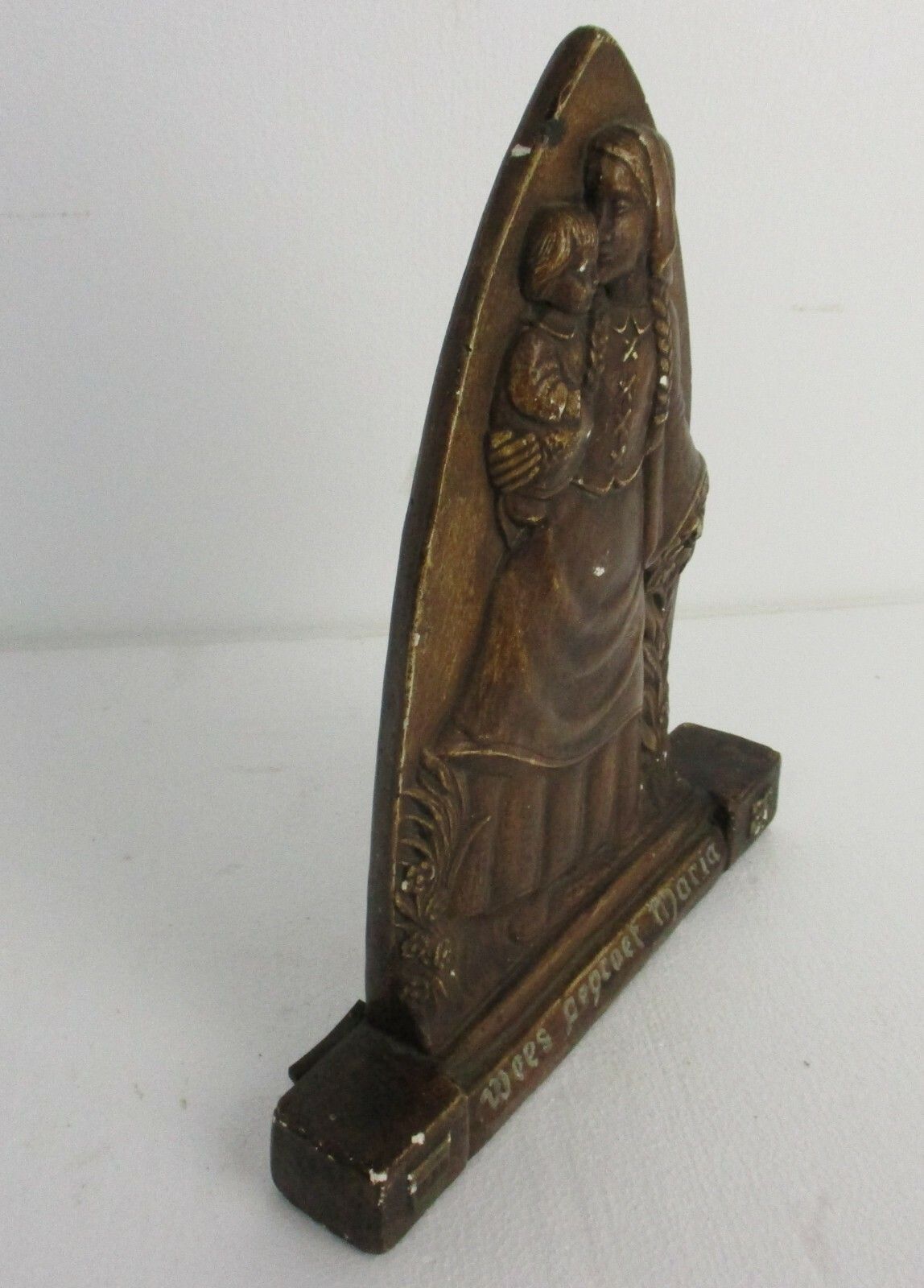 Wall Hanging Statue Tableaux Virgin Mary Infant Madonna Infant Plaster Ave Maria photo vinterior