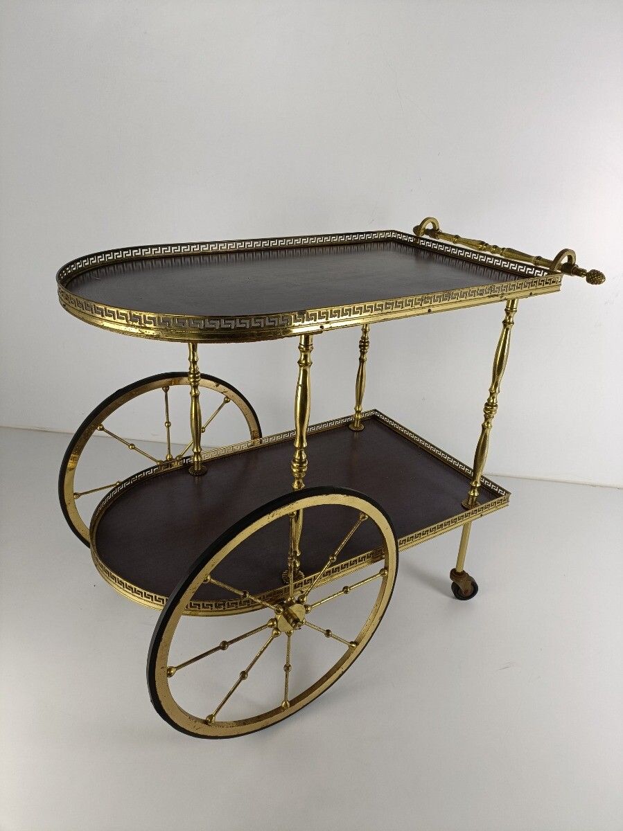 Cocktail Bar Serving Cart Trolley Era Maison Jansen Bagues Pine Apples Stunning photo vintage