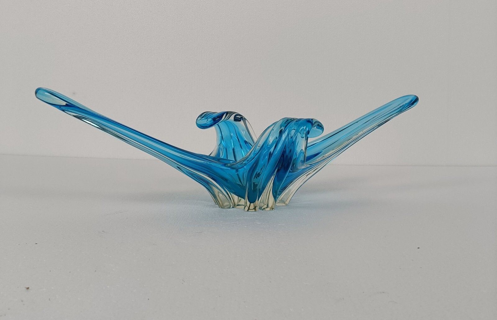 Italian Blue Clear Bowl Dish Centerpiece Murano Seguso Art Glass Stunning Wow photo furniture