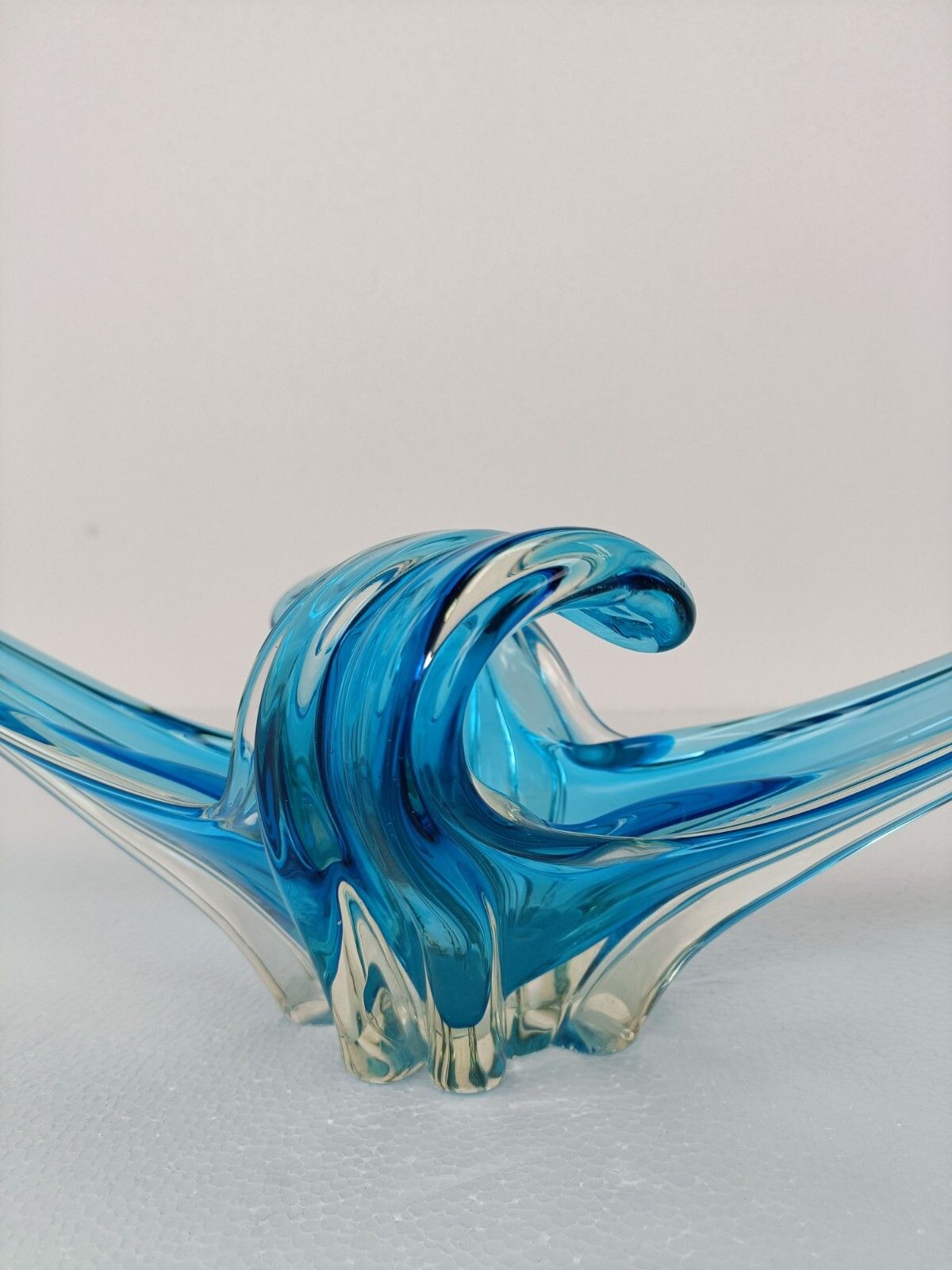 Italian Blue Clear Bowl Dish Centerpiece Murano Seguso Art Glass Stunning Wow photo vinterior