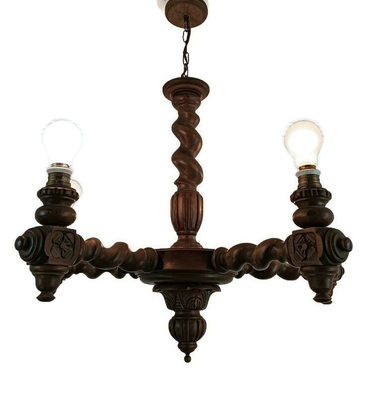 Barley Twist Wood Chandelier Hand Carved Wood Ornate 5 Lights Barn Country Farmh