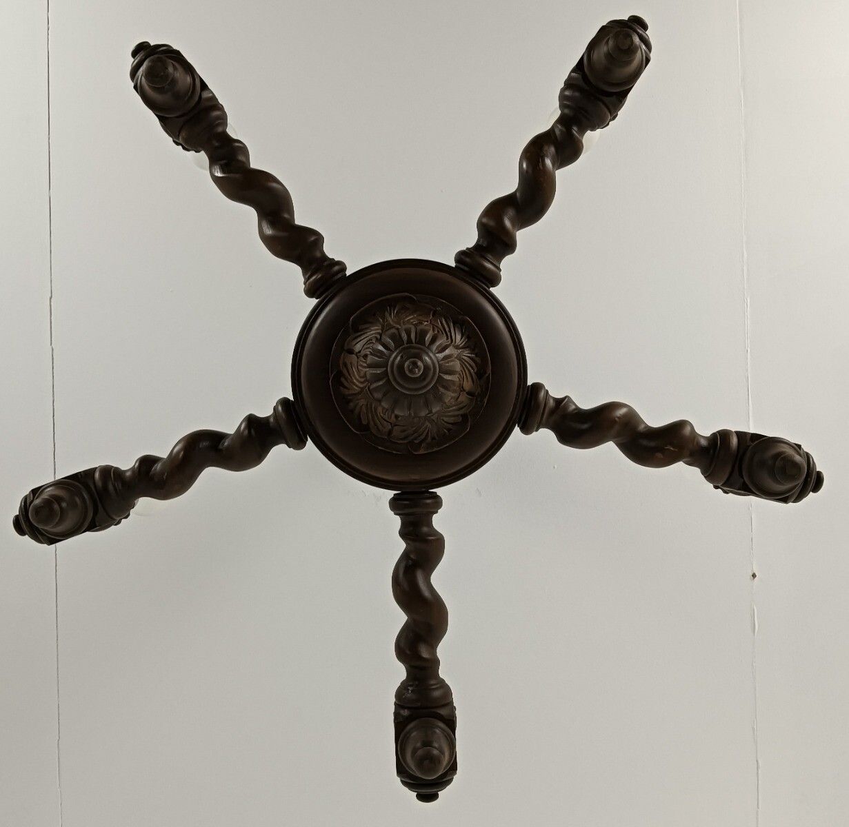 Barley Twist Wood Chandelier Hand Carved Wood Ornate 5 Lights Barn Country Farmh photo furniture