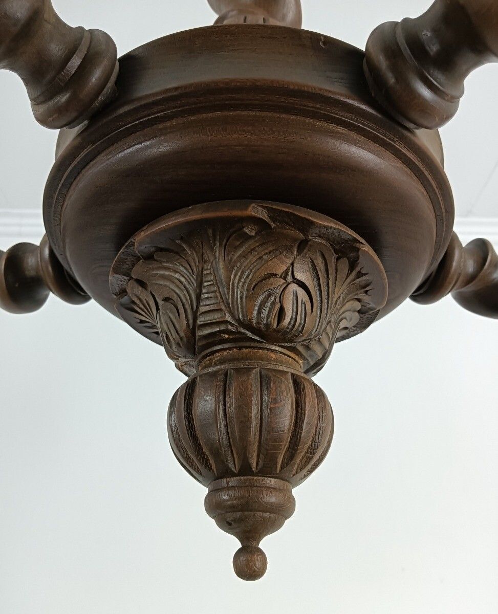 Barley Twist Wood Chandelier Hand Carved Wood Ornate 5 Lights Barn Country Farmh photo Lighting