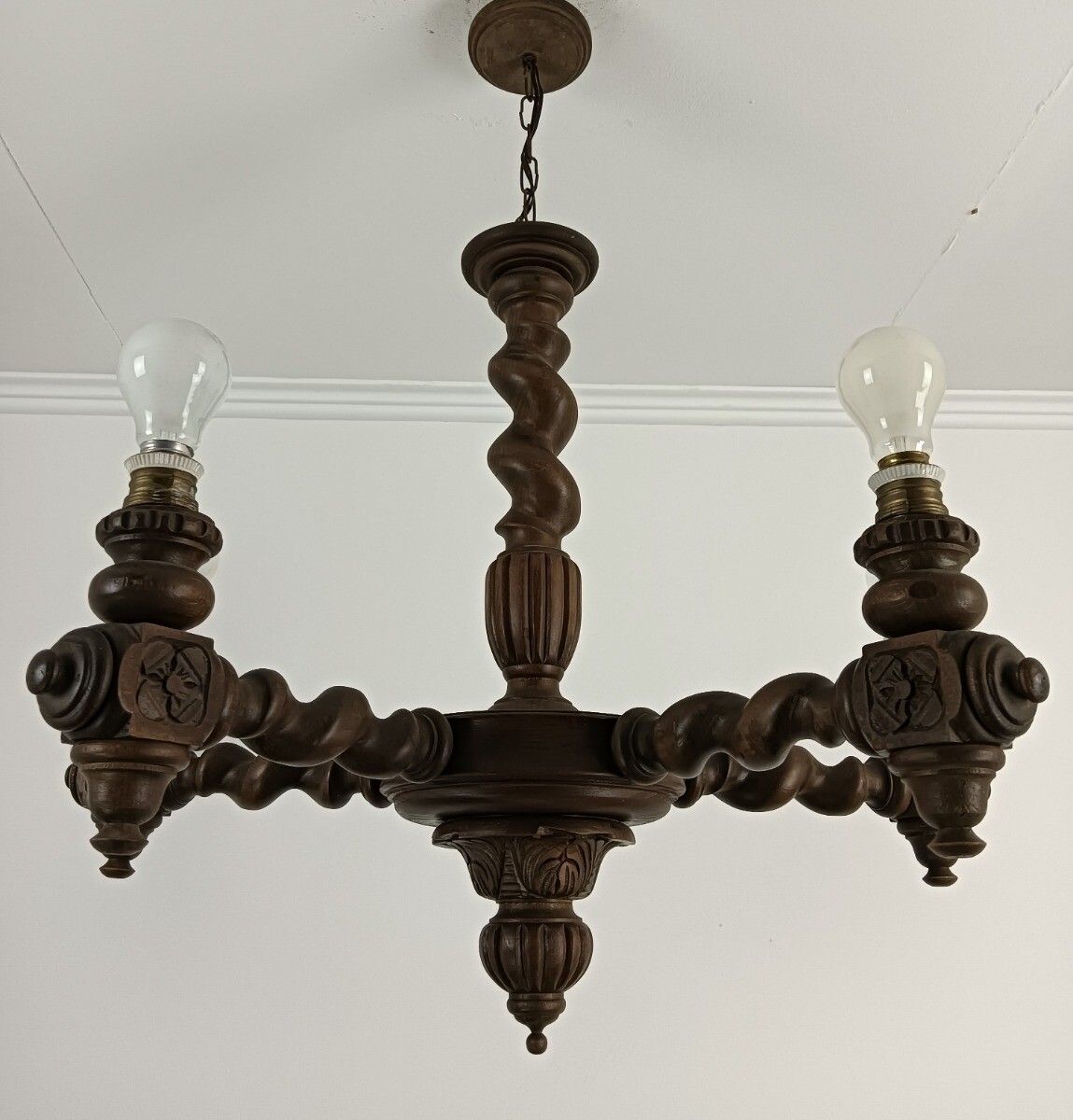 Barley Twist Wood Chandelier Hand Carved Wood Ornate 5 Lights Barn Country Farmh photo 566.0