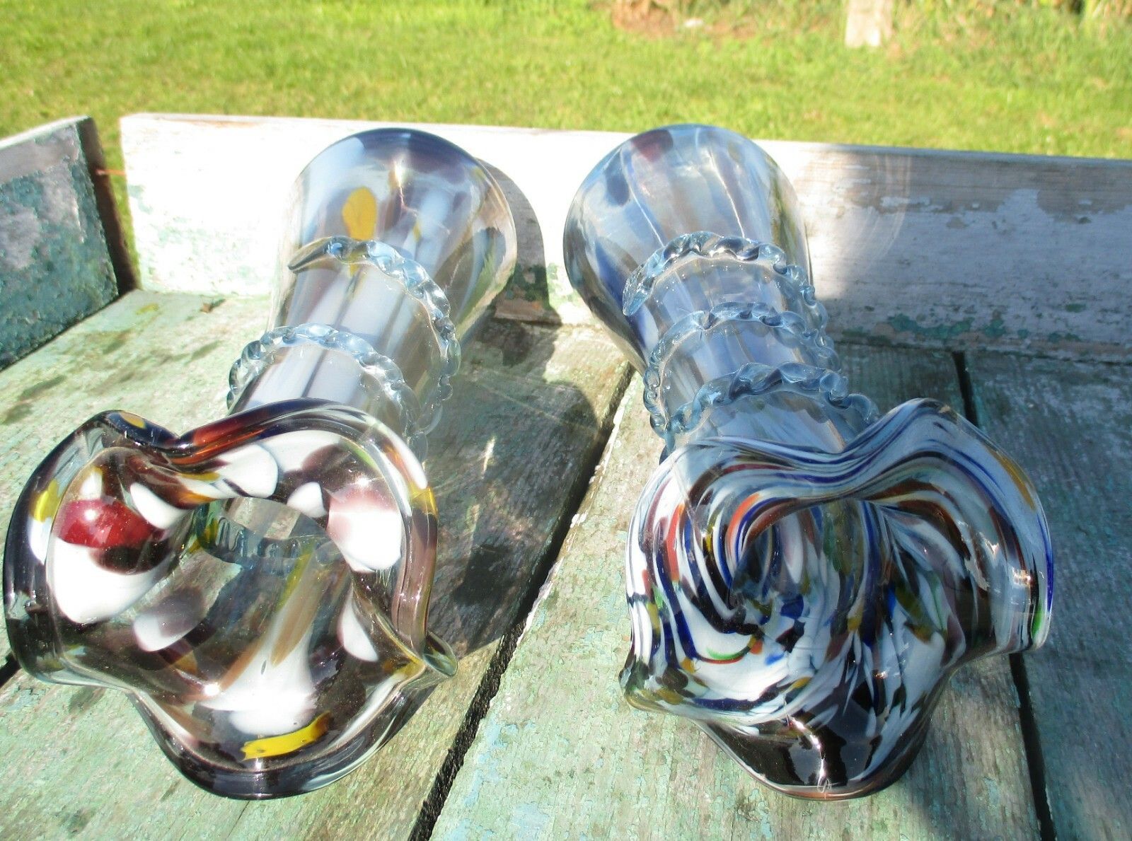 Couple Of  Vases Legras Touches Of Color Design France French Swirled Edge photo vinterior