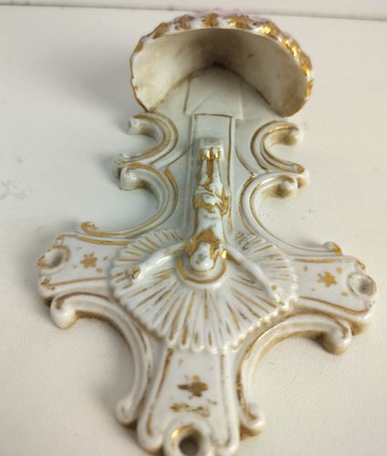 Sweet Antique Holy Water Font Bisque Porcelain Crucifixion Wall Hanging Christia photo vintage