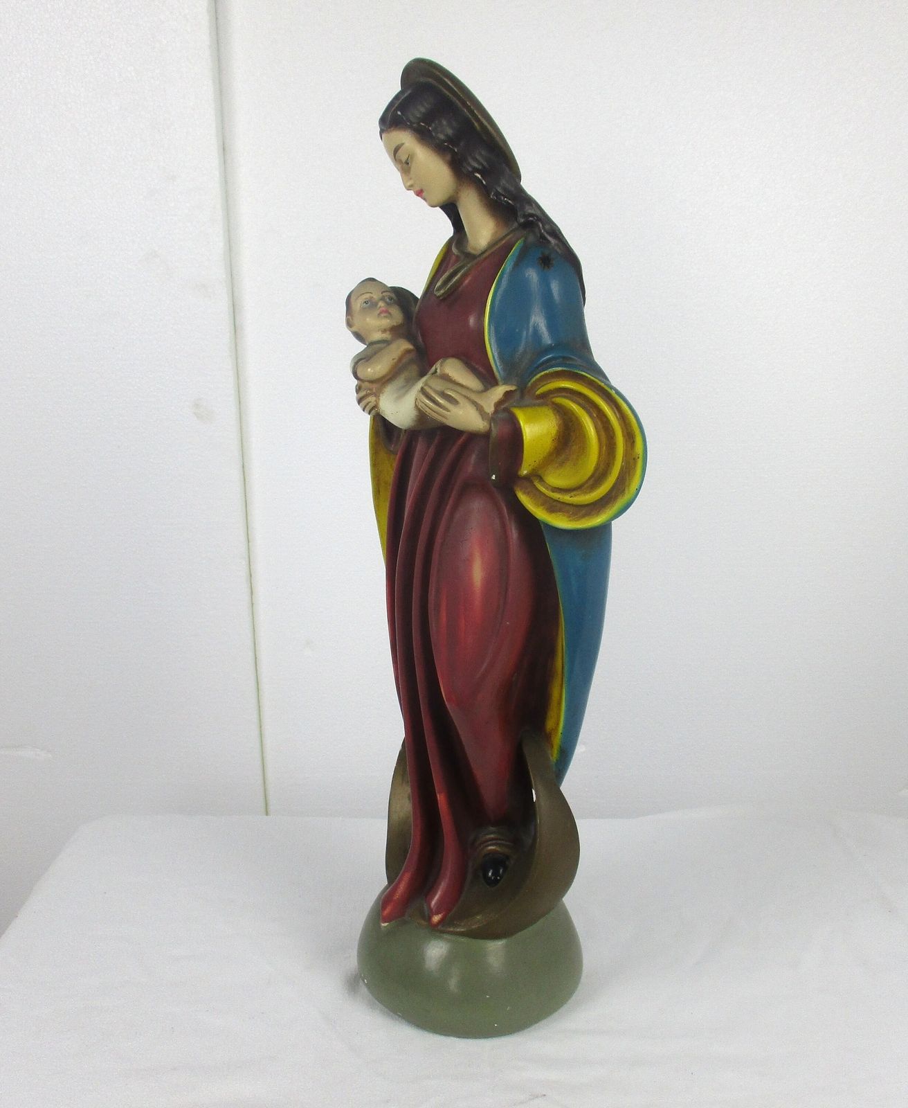 Xl Chapel Virgin Mary Madonna Our Lady With Infant Child Plaster Statue  Gorgeou photo 525.0