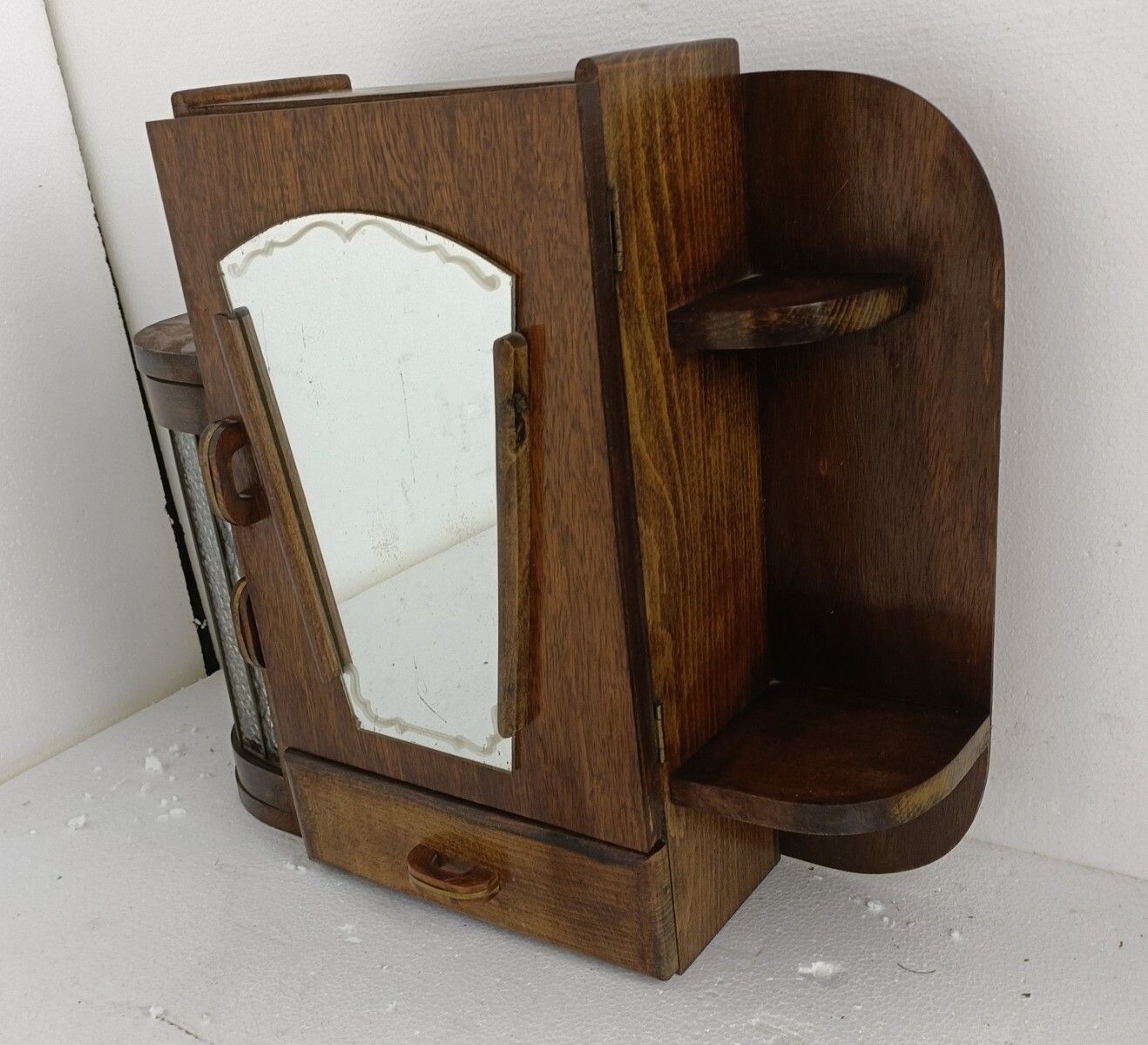 Art Deco Medicine Apothecary Pharmacy Kitchen Bubbled Glass  Carved Wood Wow photo furniture