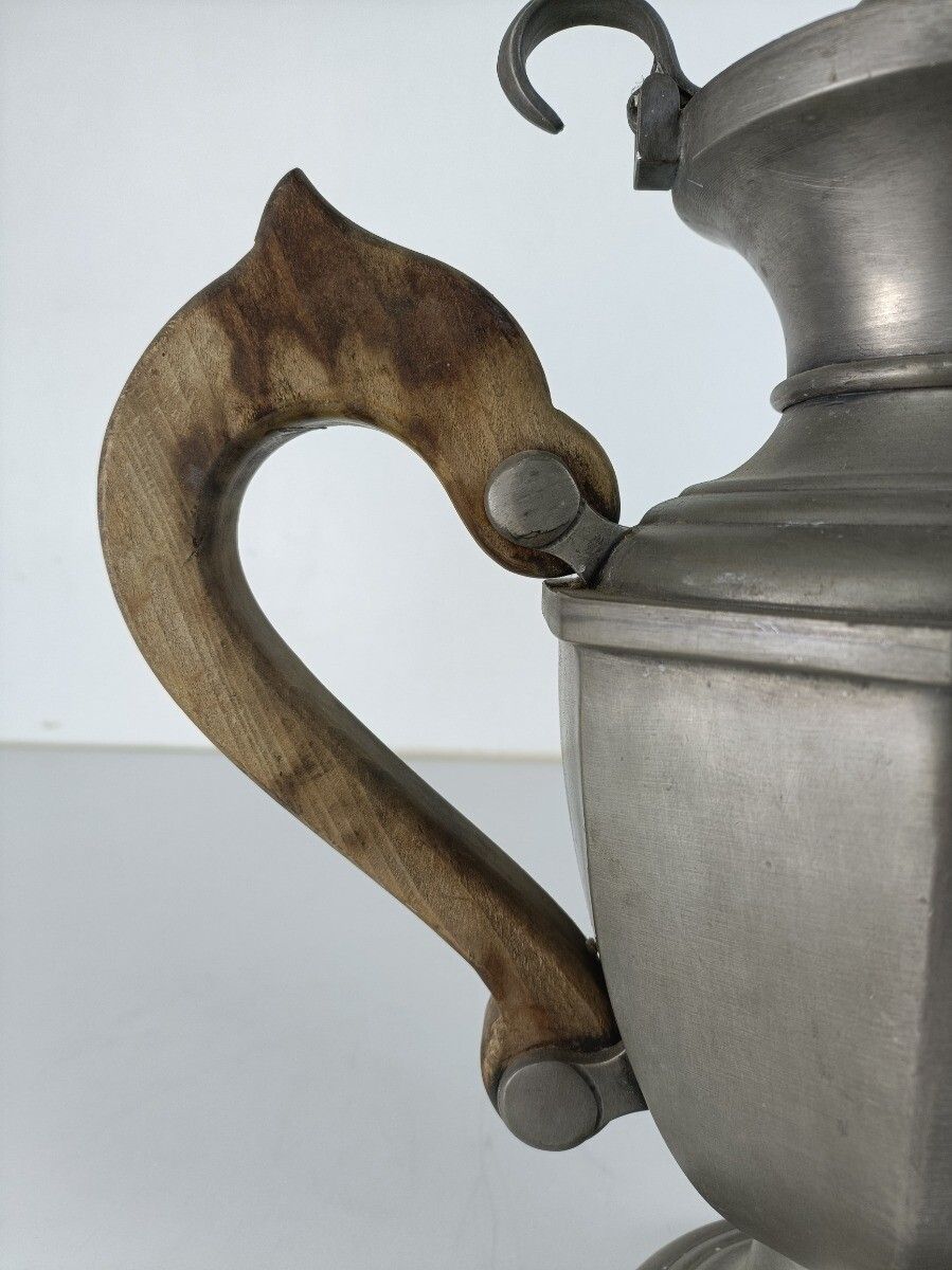 Antique Art Nouveau Spelter Gothic Ewer Pitcher Dragon Wooden Handle photo buy