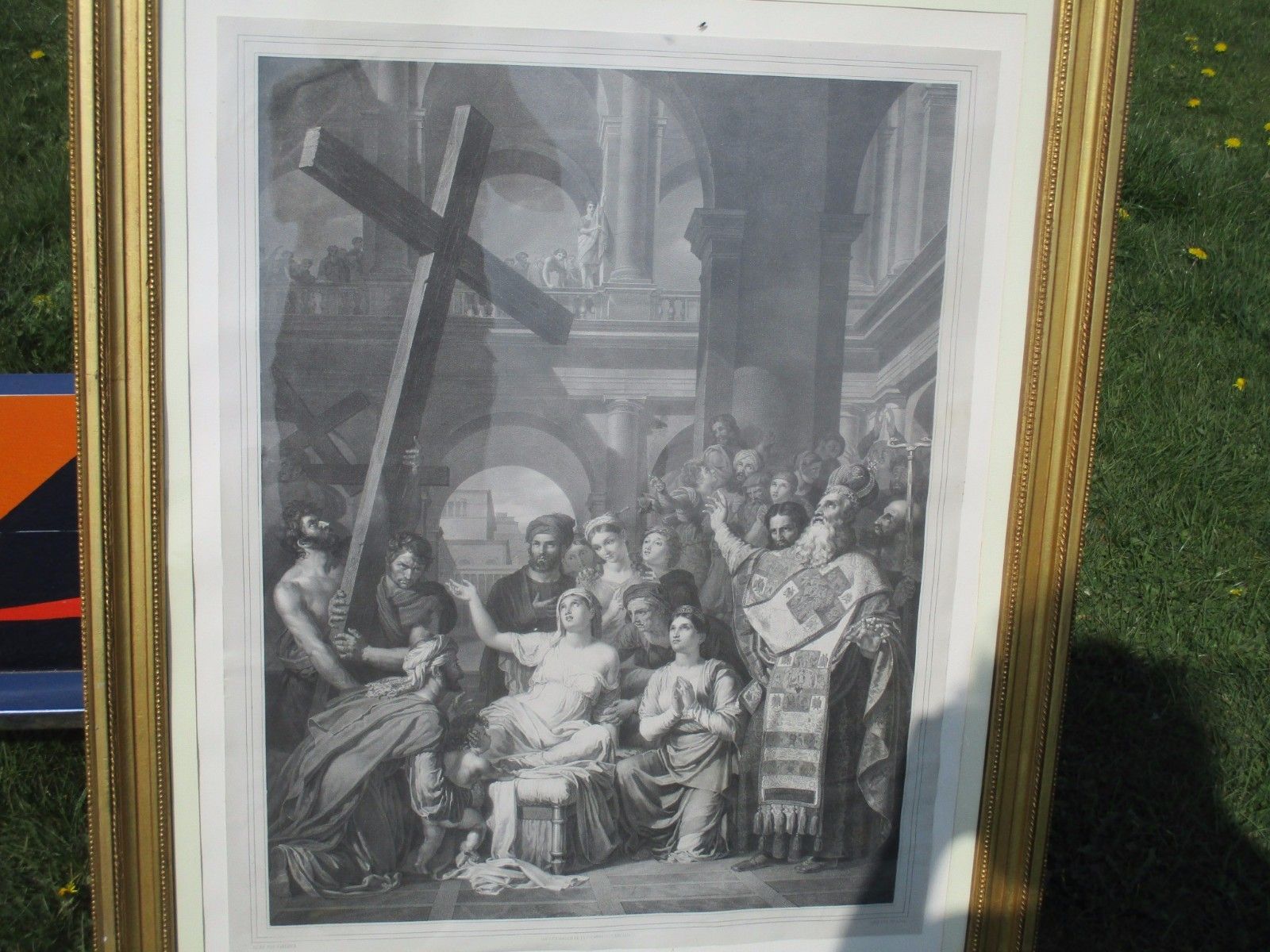 Xxl Ornate Frame Hobnails With Litho J. Paelinck Finding Holy Cross St Helena photo for sale