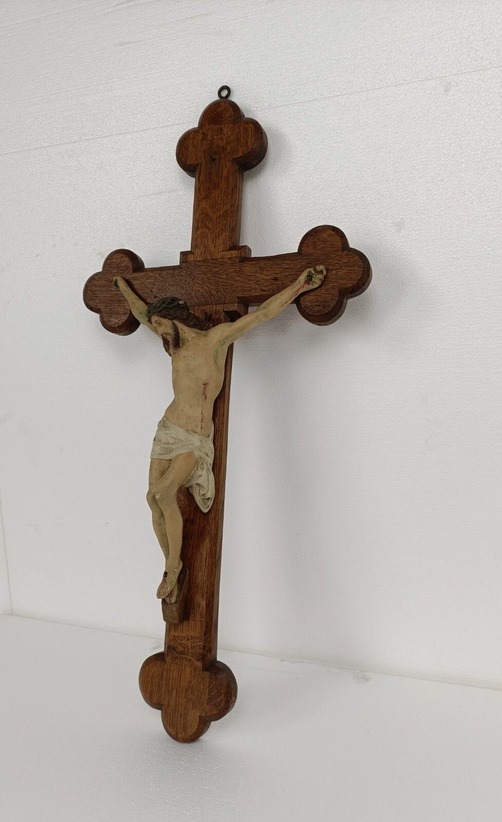 Xl Wood Hanging Church Crucifix Plaster Dramatic  Corpus Piece Of Art French photo for sale