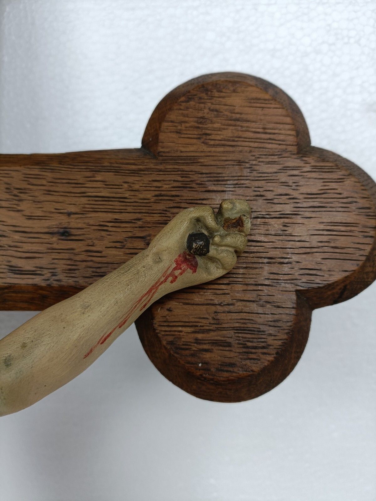 photo for sale Xl Wood Hanging Church Crucifix Plaster Dramatic  Corpus Piece Of Art French