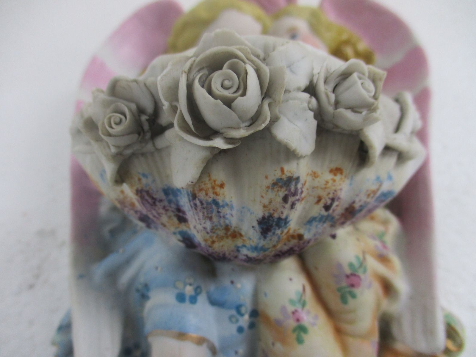 French Holy Water Font Vessel Angels  Porcelain Bisque Porcelain Flowers Gorgeou photo furniture