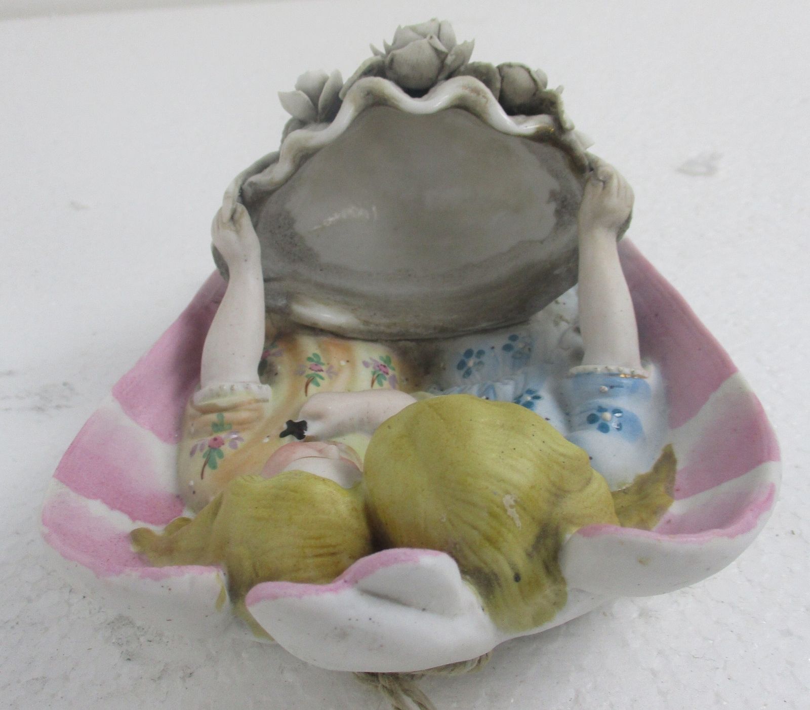 French Holy Water Font Vessel Angels  Porcelain Bisque Porcelain Flowers Gorgeou photo buy