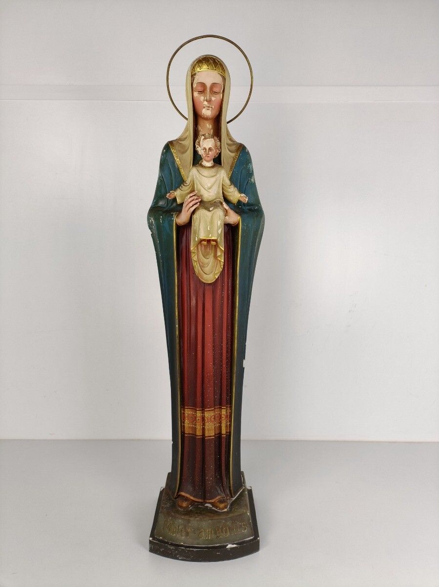 Large Statue Madonna With Infant Church Plaster Mater Amabilis Antique Neo Gothi photo furniture