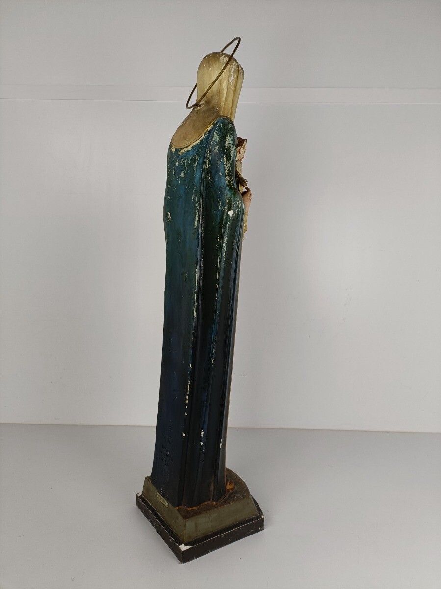 Large Statue Madonna With Infant Church Plaster Mater Amabilis Antique Neo Gothi photo vintage