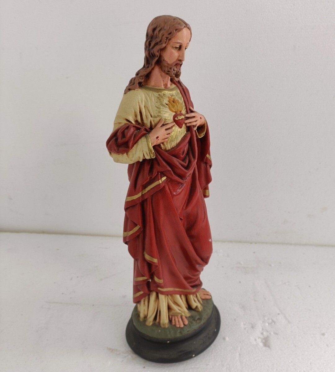 Statue Jesus Christ Savior Sacred Heart Holy Heart Plaster Antique Neo Gothic Ha photo 283.0
