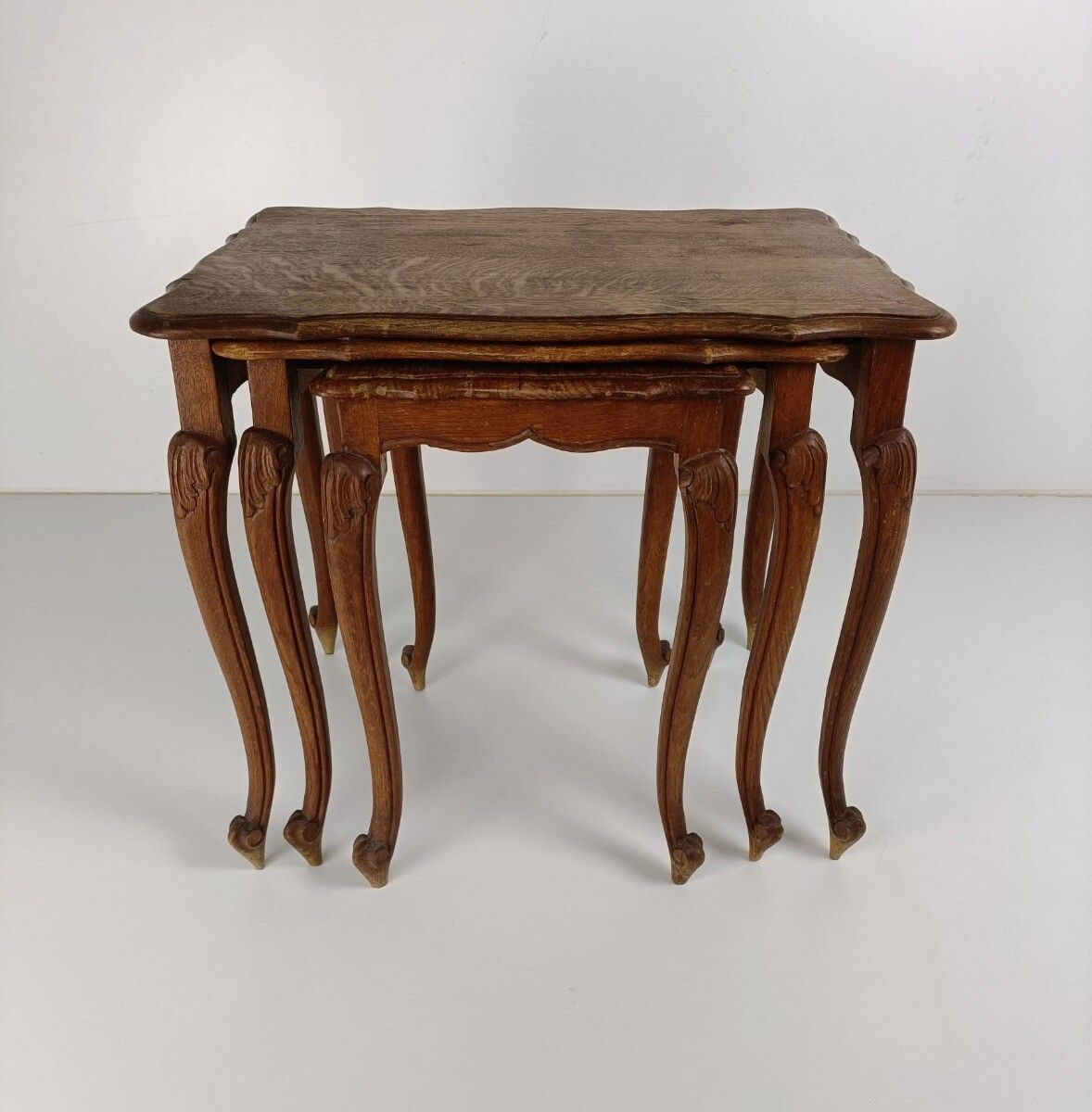 Set Of 3 Wood Stacking Nesting Tables Louis XV Style  Mid Century Modernist Orna photo 404.0