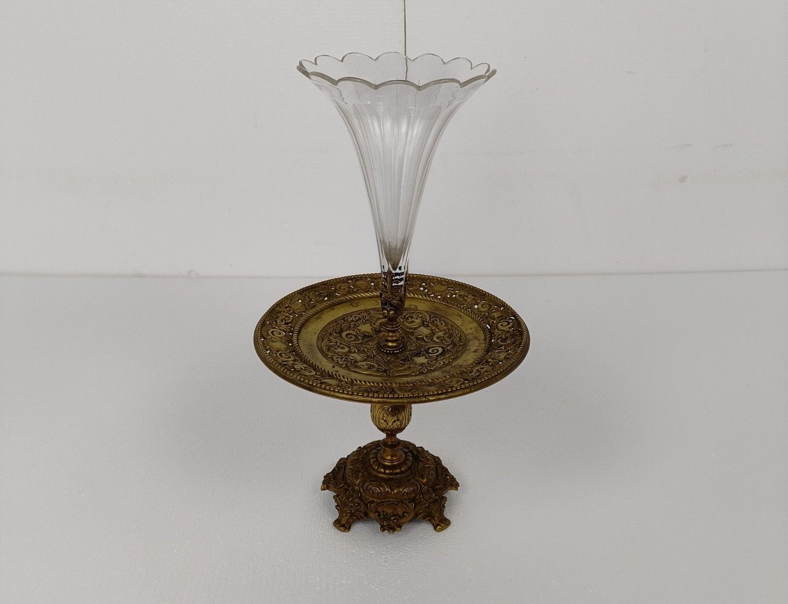 Large Epergne Trumpet Double Vase  Center Table Piece Crystal Ornat Bronze Wow photo furniture
