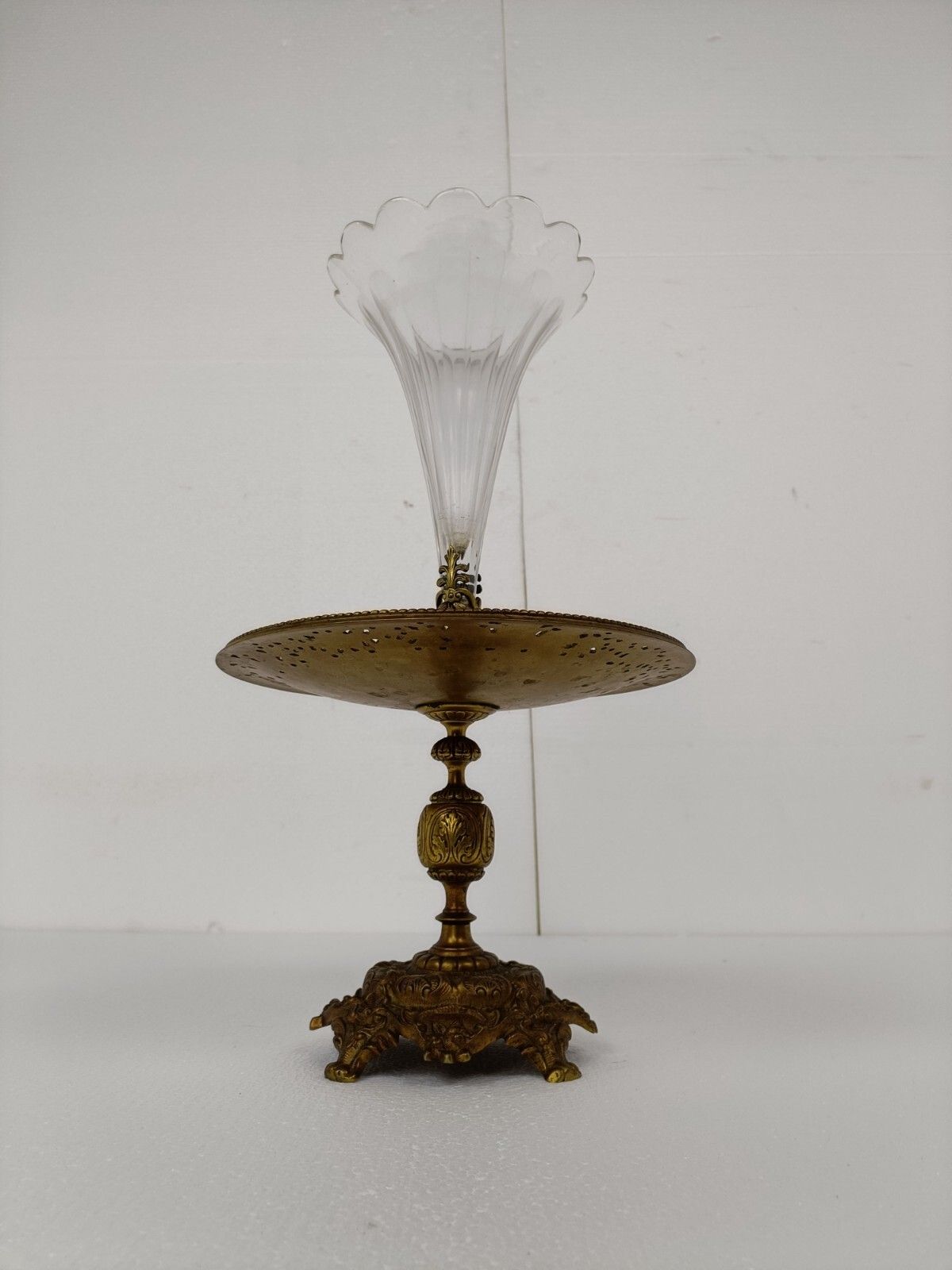 Large Epergne Trumpet Double Vase  Center Table Piece Crystal Ornat Bronze Wow photo buy