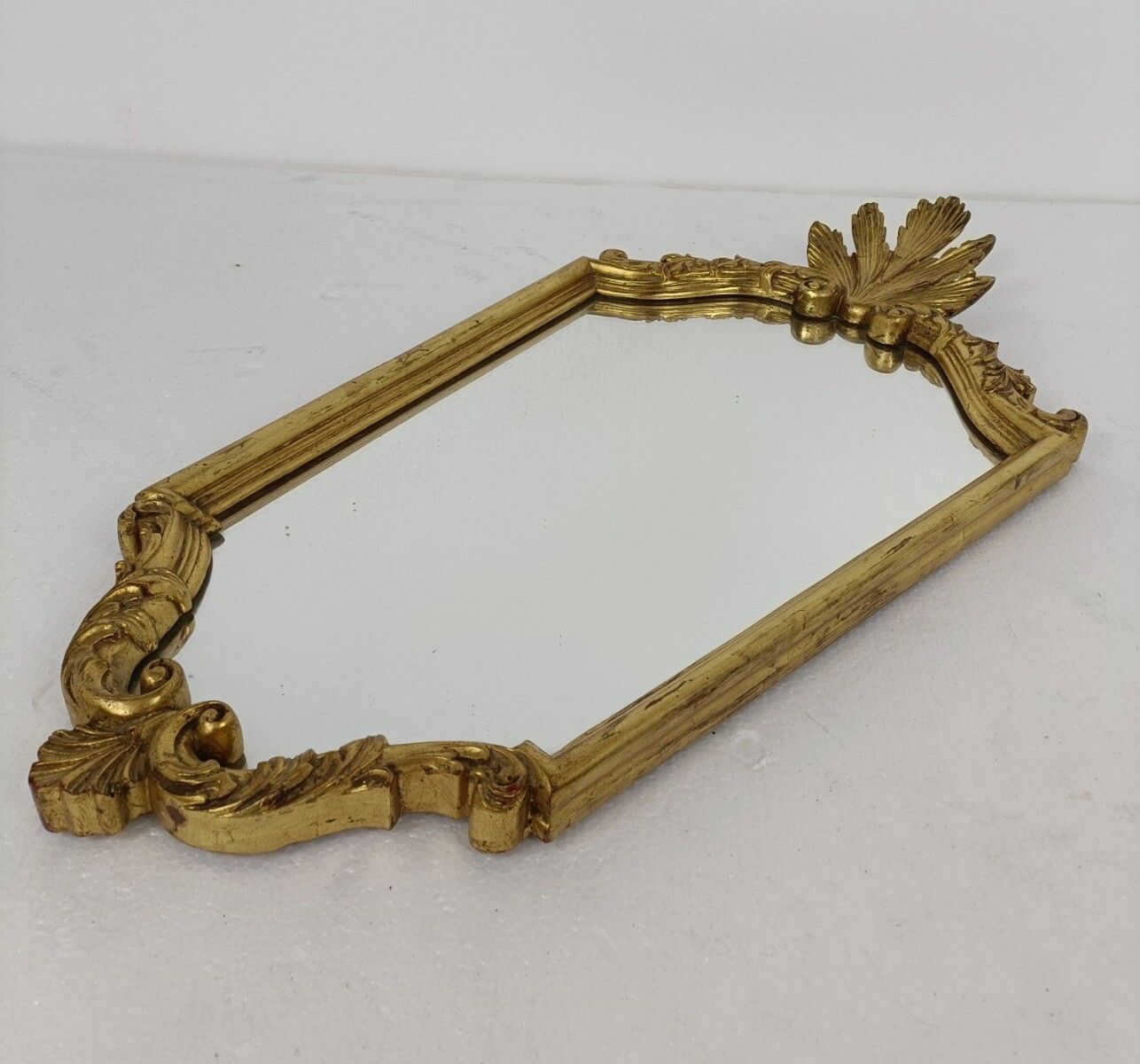 Ornate Mirror Resine Gold Gilded Ornate Hollywood Regency Style Shell photo for sale