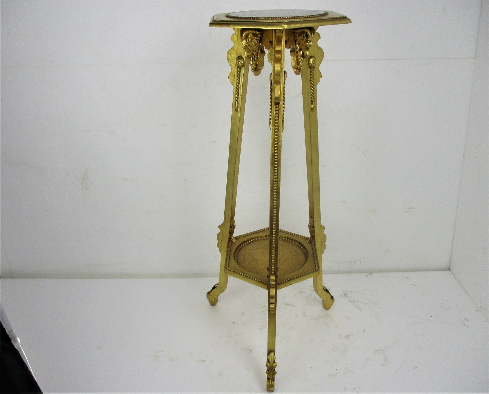Gothic Gold Gilded Pedestal  Plant  Bonsai Stand Table Rams Head Marble Top Wow photo buy