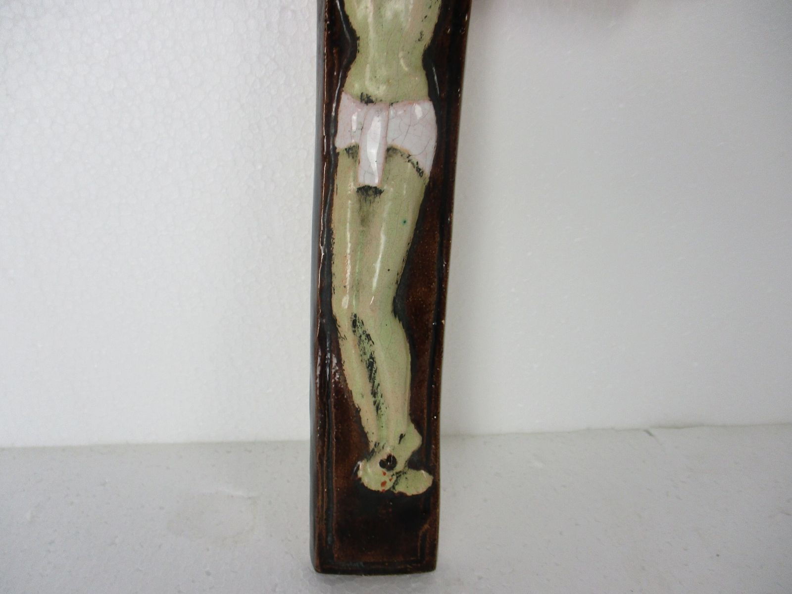 Mid Century Design Ceramic Modern Crucifix Ceramic Fat Lava Gold Gilded Marked P photo for sale