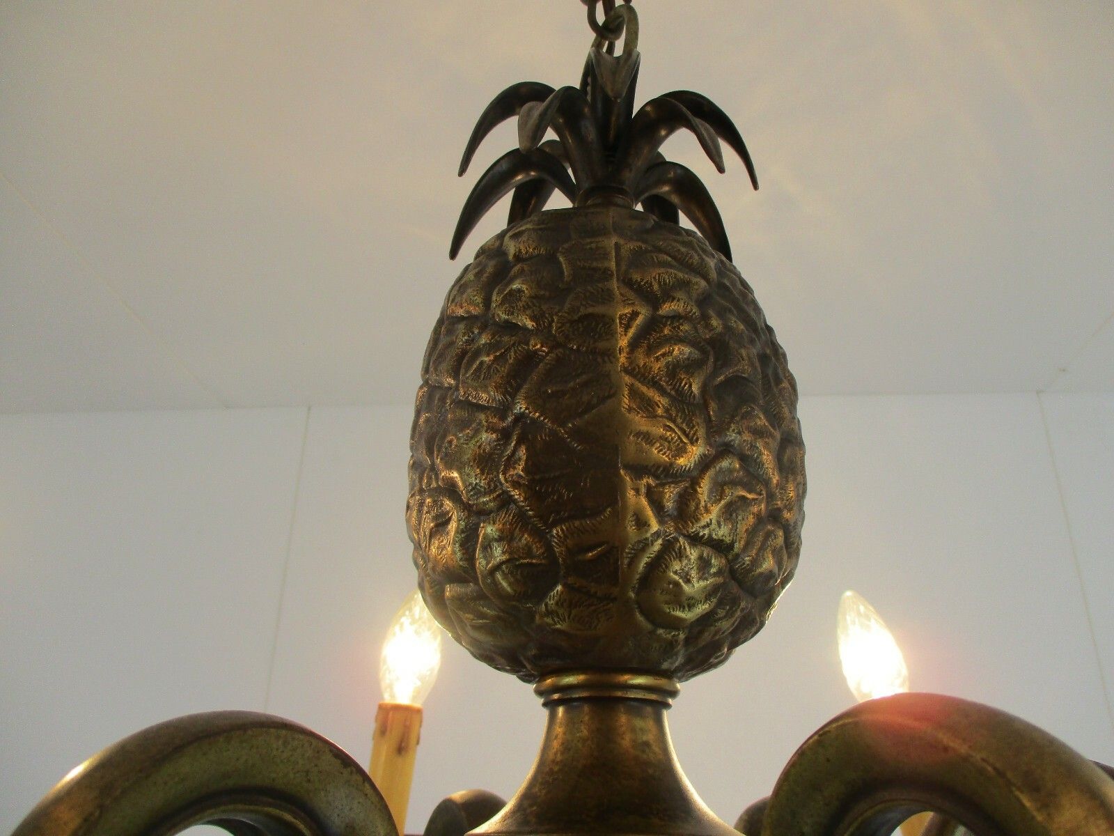 Bronze Ornate Chandelier Hollywood Regency  6 Lights Arms Pine Apple photo for sale