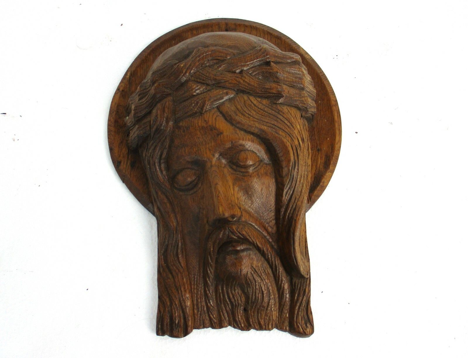 Hand Carved Wood Art Jesus Christ Head Of Thorns Sculpture Wall Hanging Gorgeous