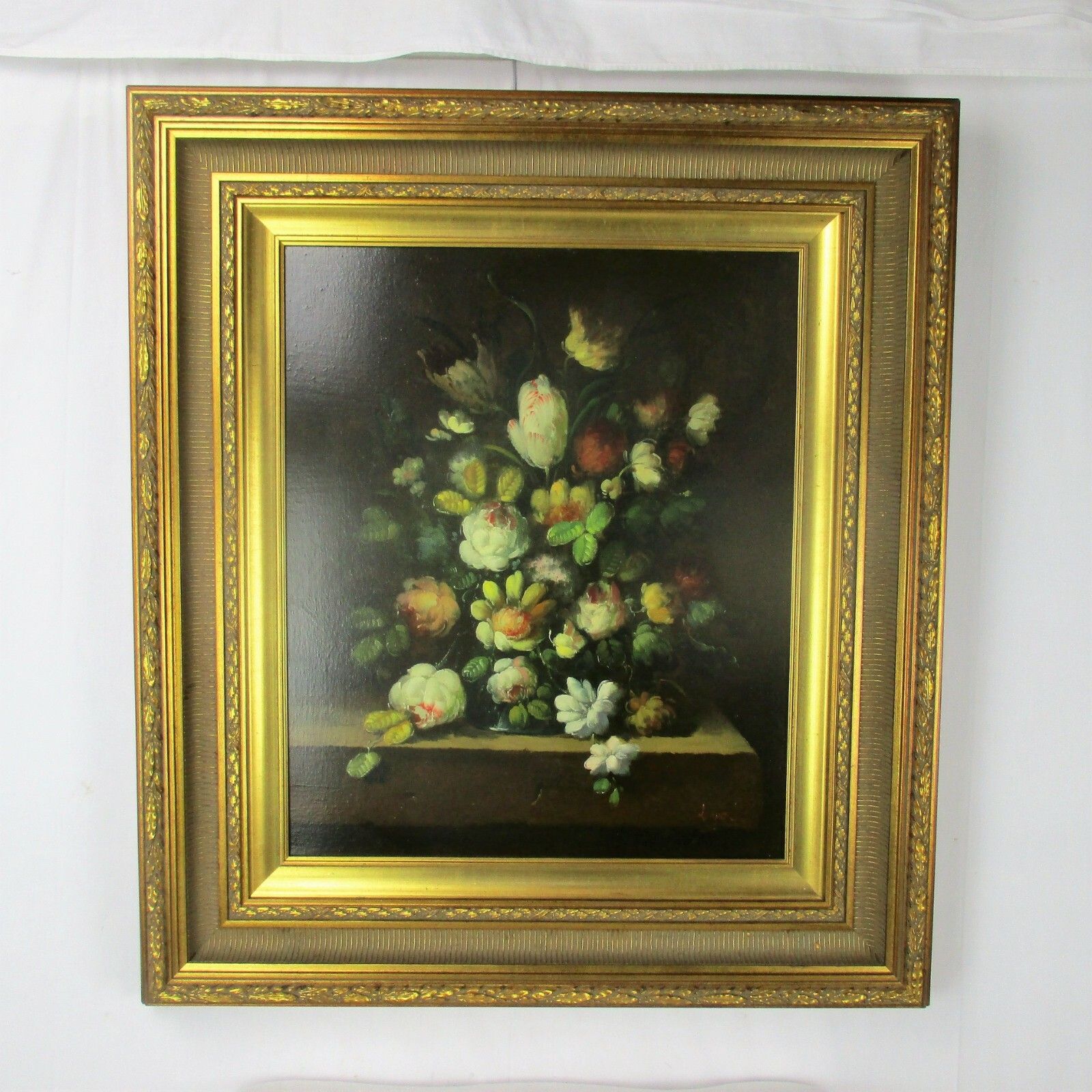 Oil Painting  Canvas Framed Gorgeous Frame Signed Lopez Still Life Bouquet photo buy
