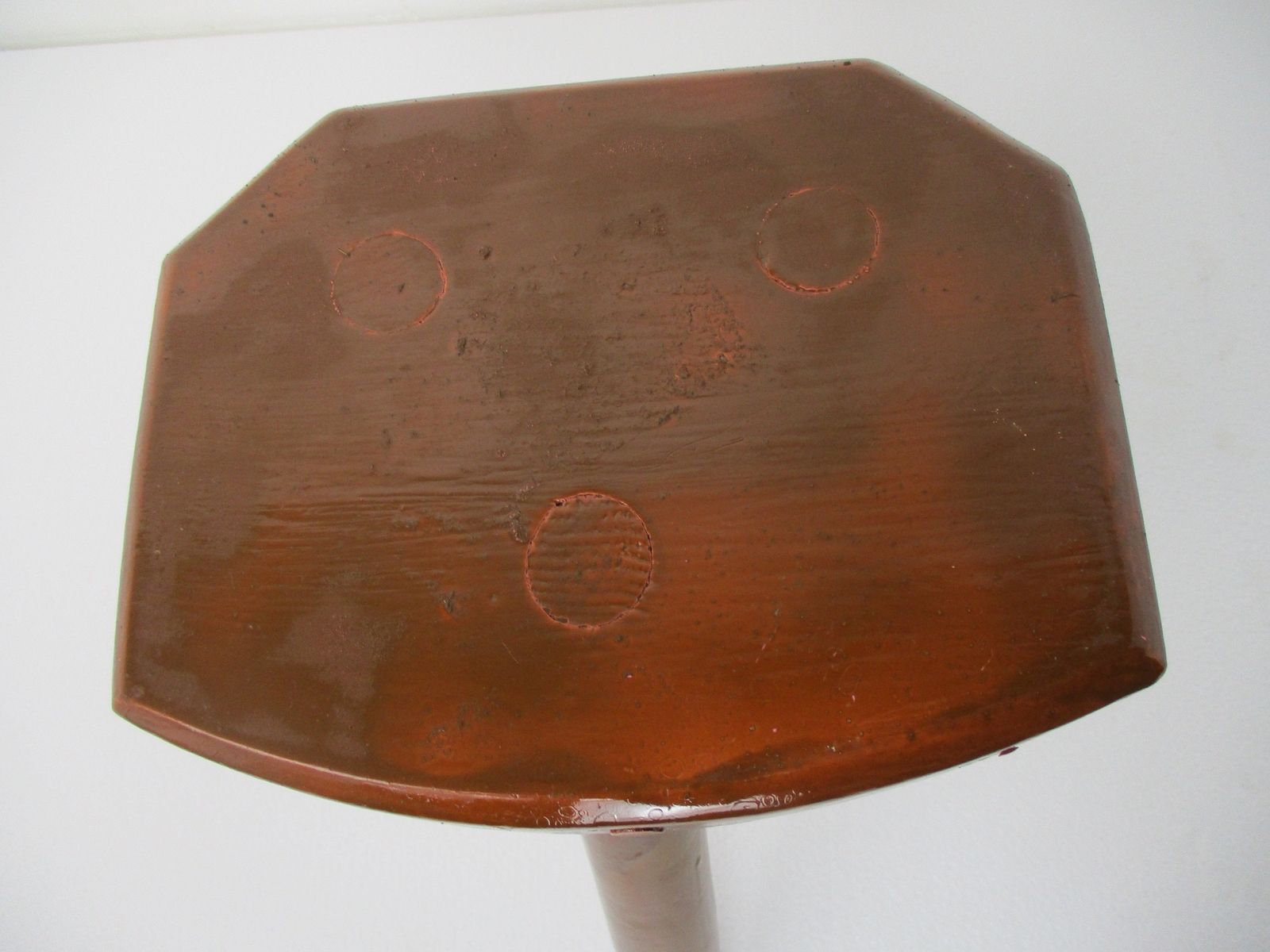 Small Vintage Hand Carved Wood Tripod Milking Stool Pedestal Table Plant Flower photo 65.0