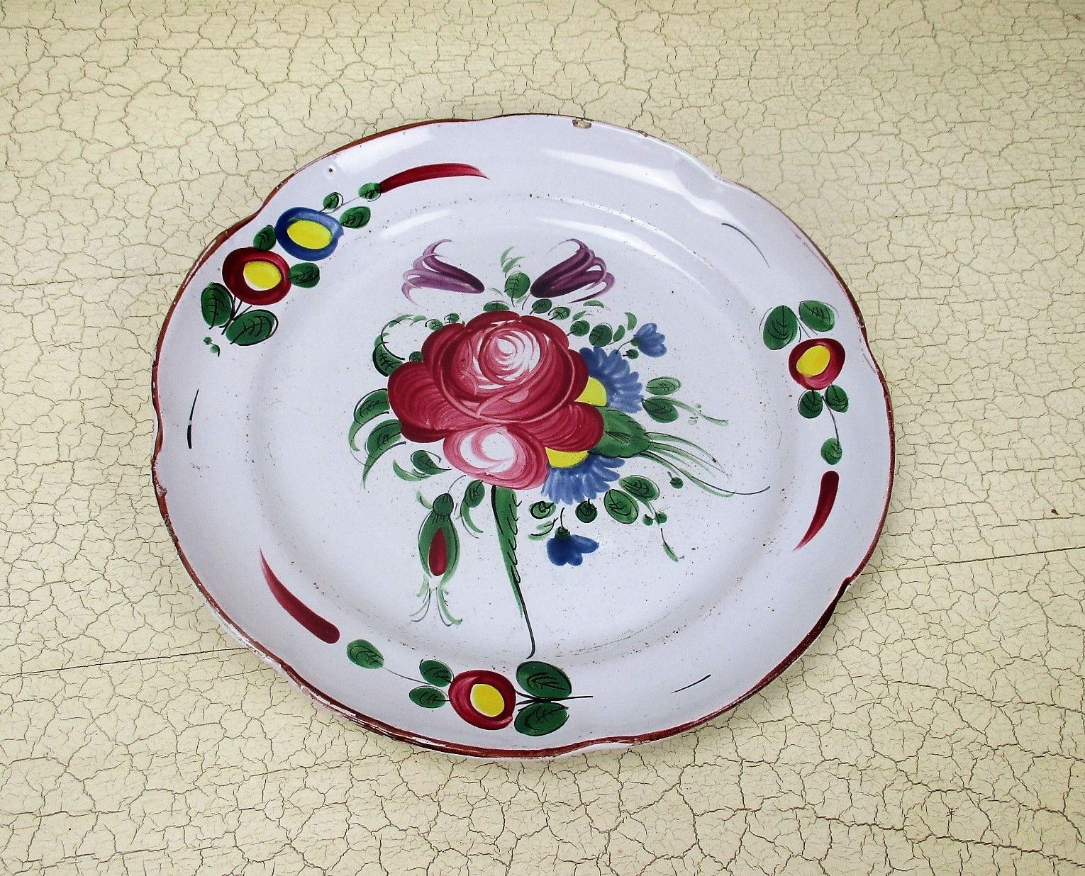 Antique French Faience Strasbourg Platter Luneville Flowers 18th 19th C 9.05"